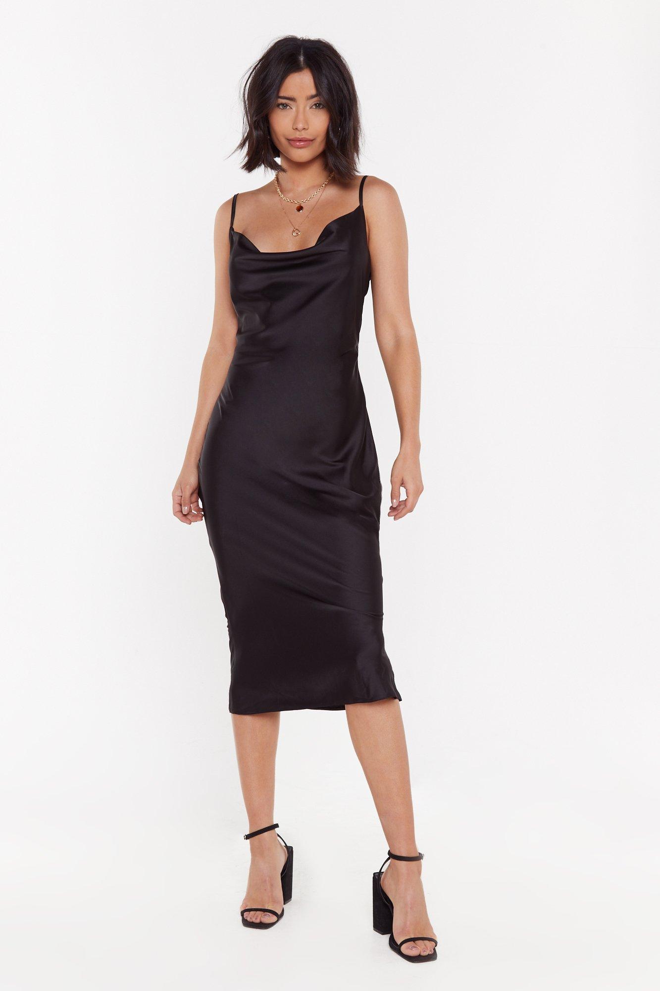 satin cowl dress midi