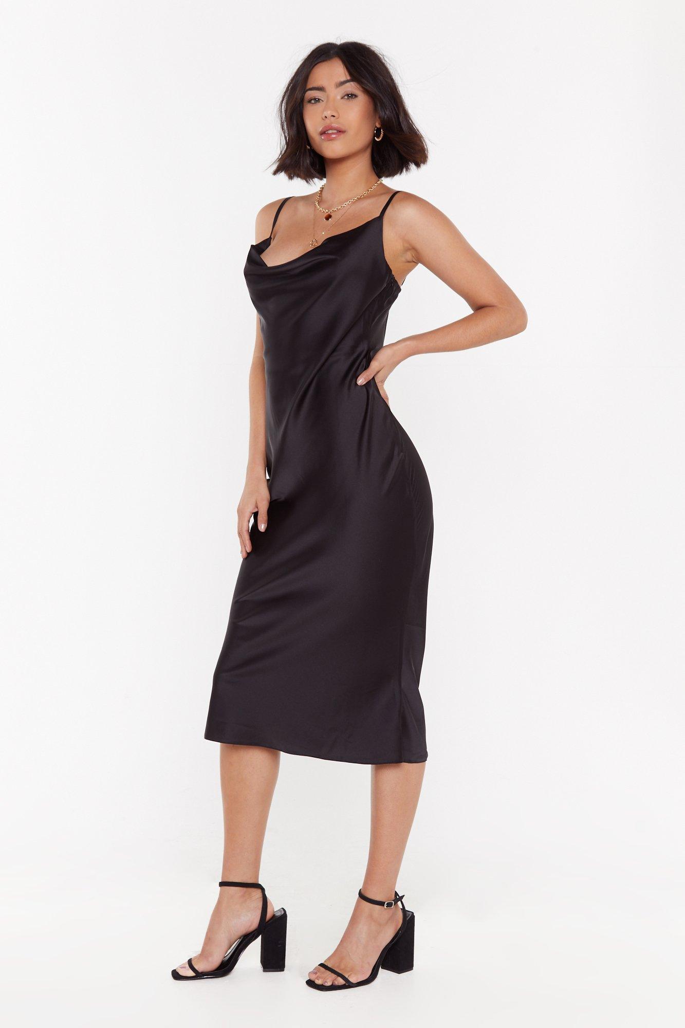 black midi satin dress