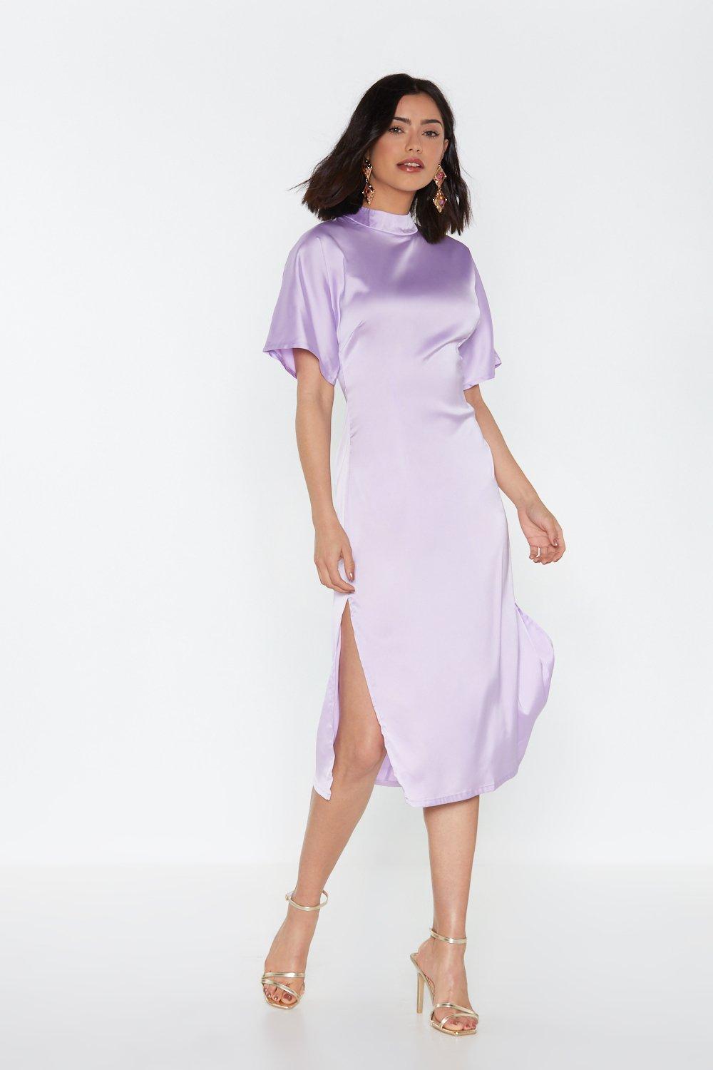 midi satin dress with sleeves