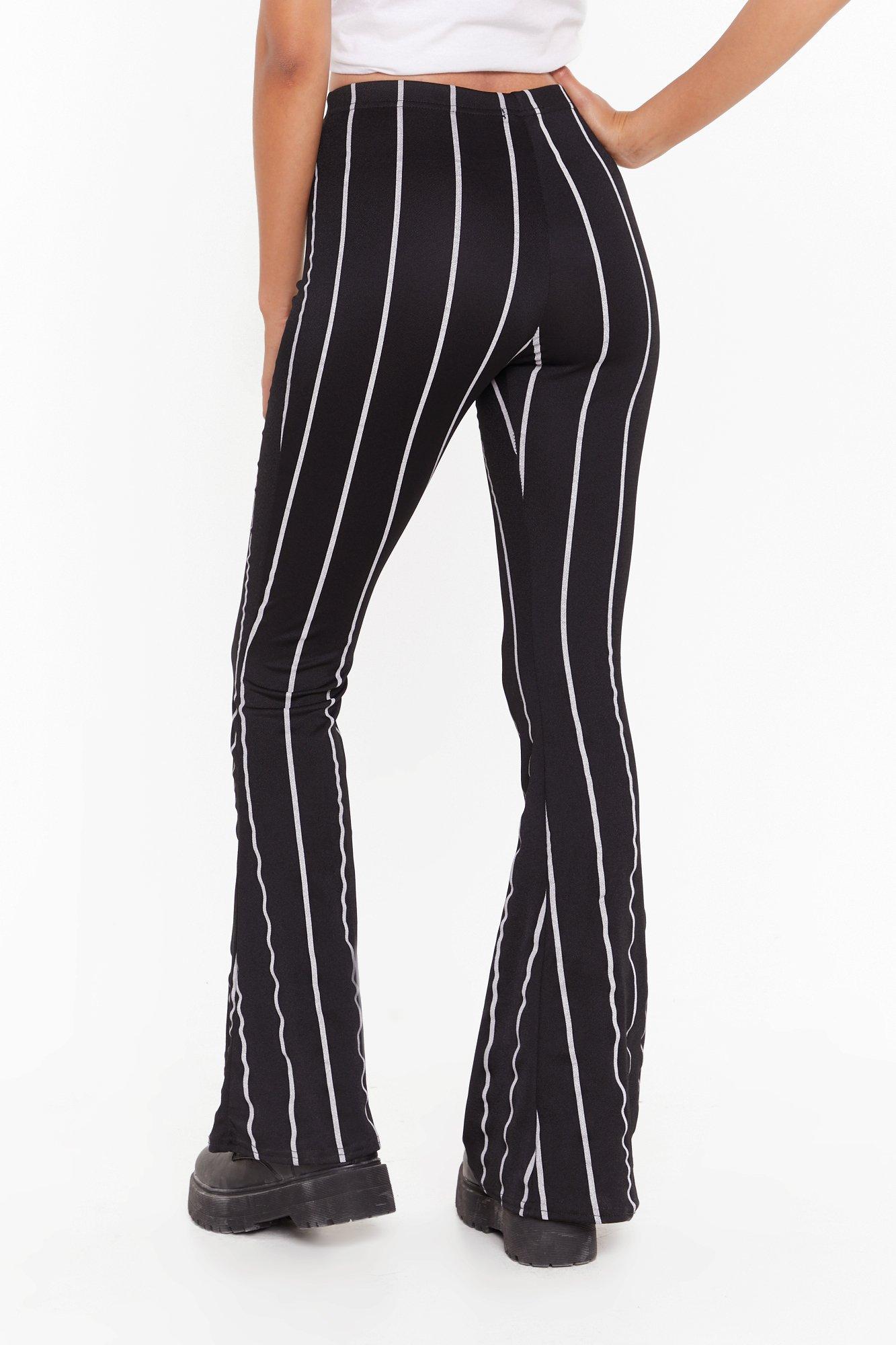 black striped flared trousers