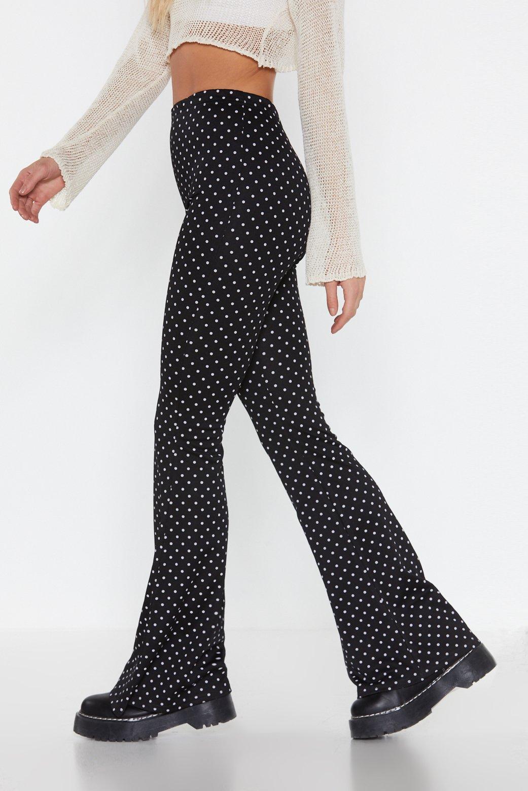 spotty flared trousers