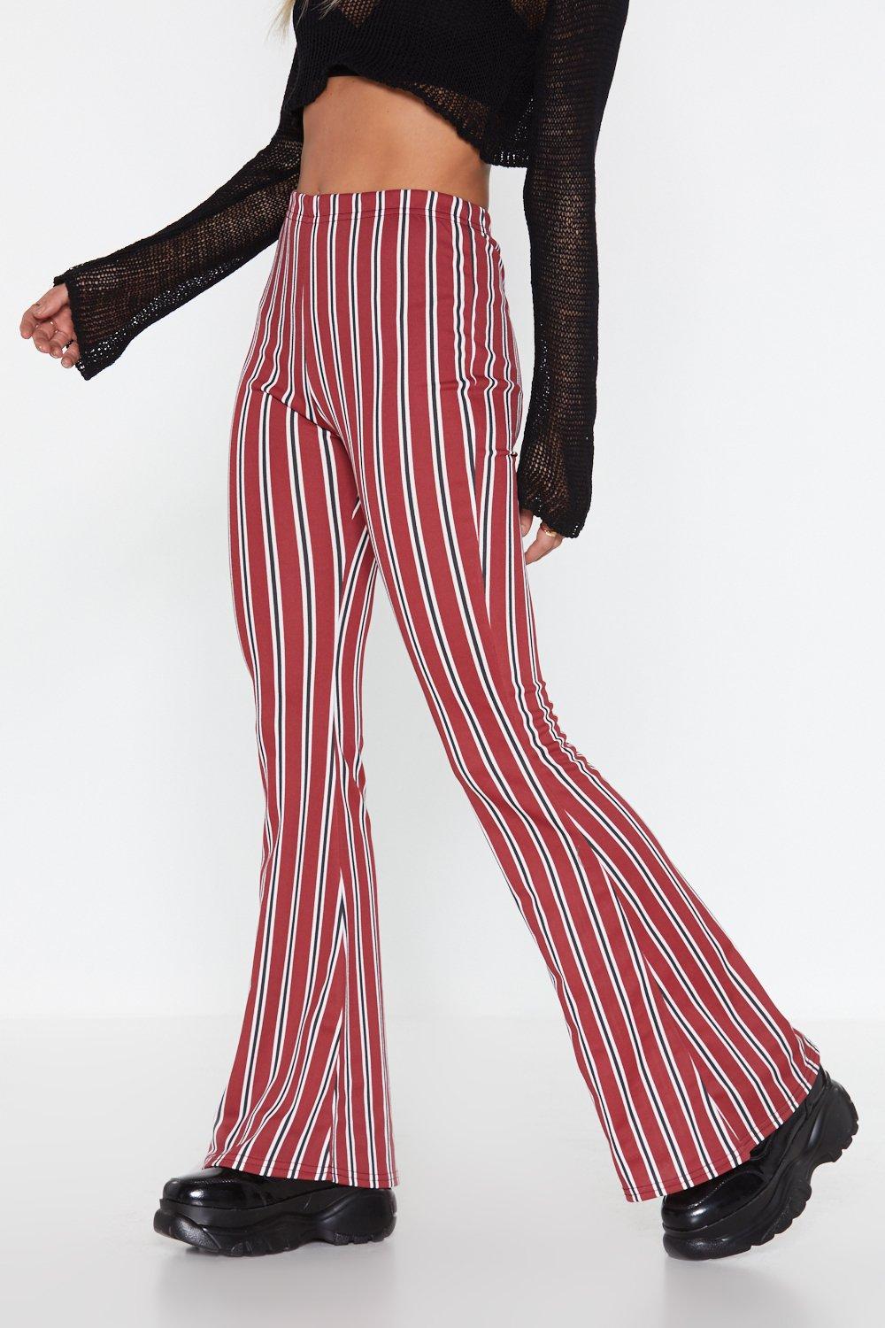 burgundy striped trousers