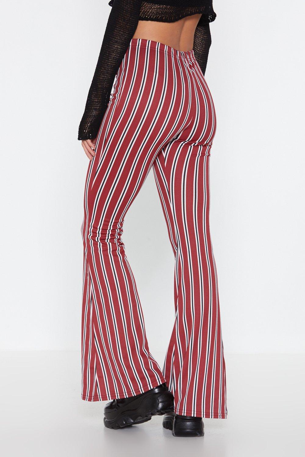 burgundy striped trousers