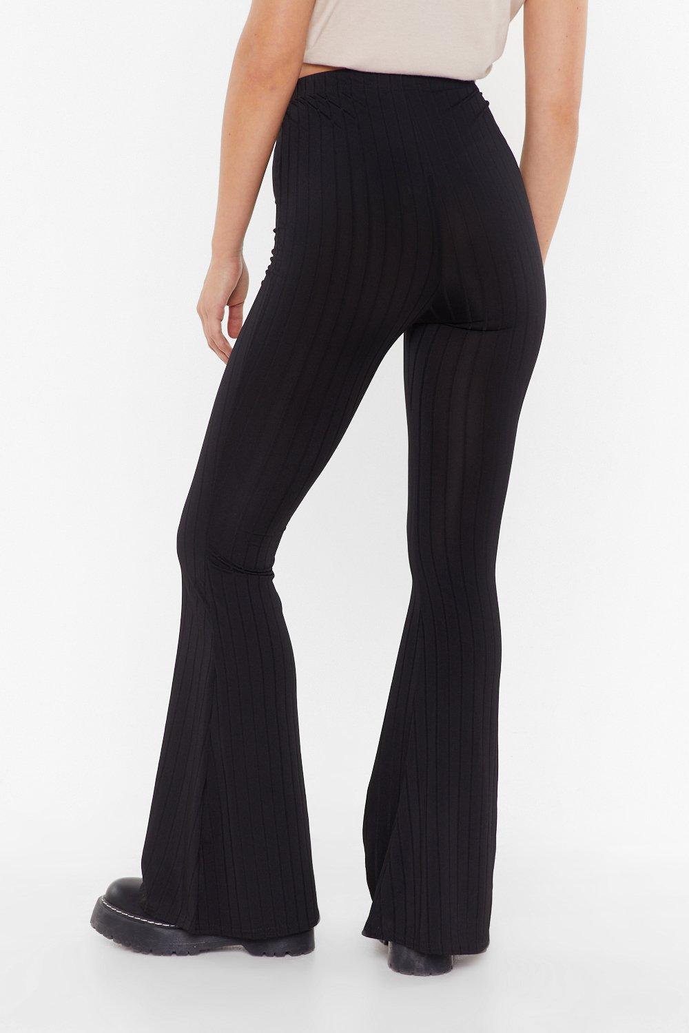 black flared high waisted trousers