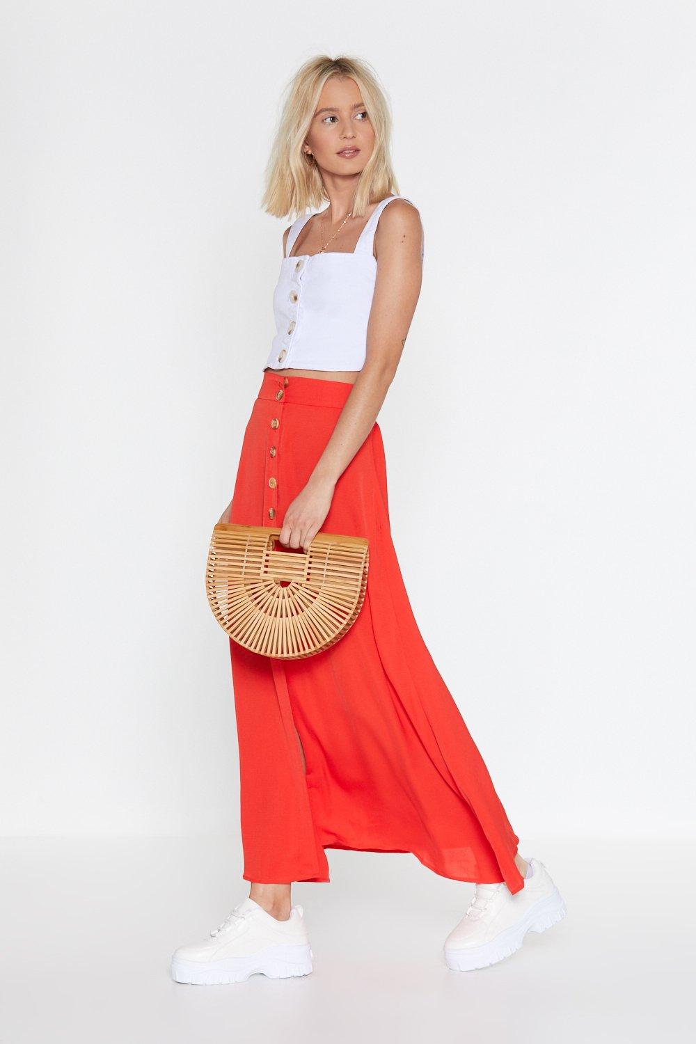 button down long skirt