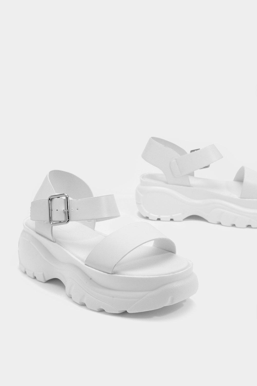 white chunky platform sandals