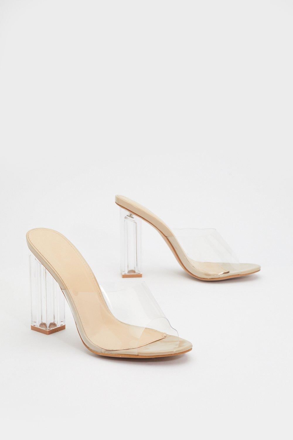 nude mules block heel