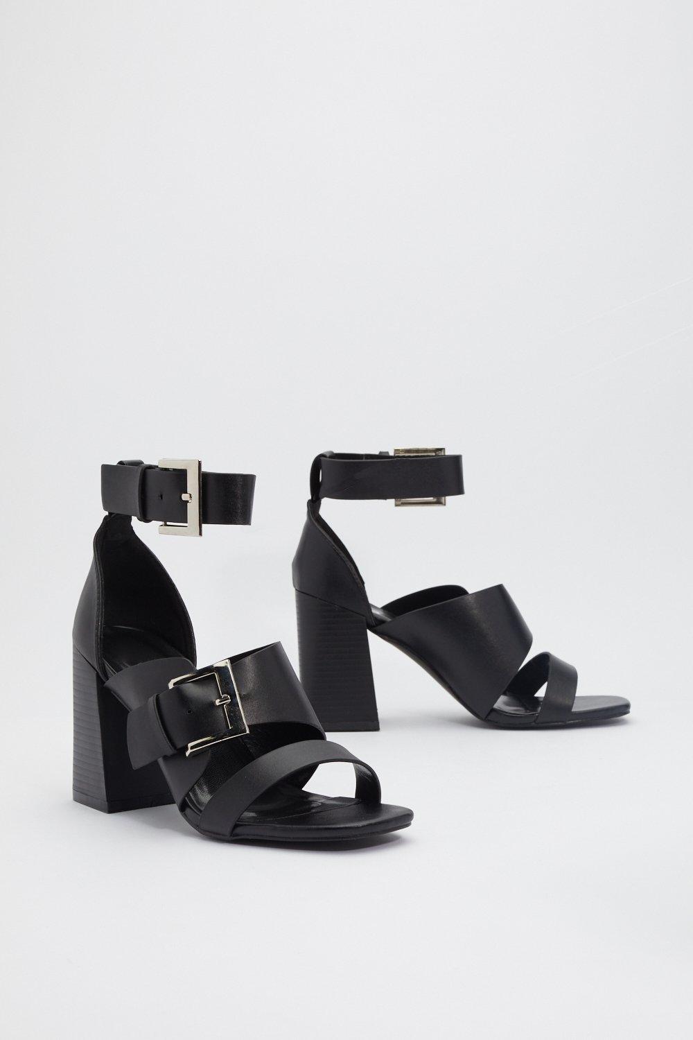 Buckle Down Faux Leather Heeled Sandals 