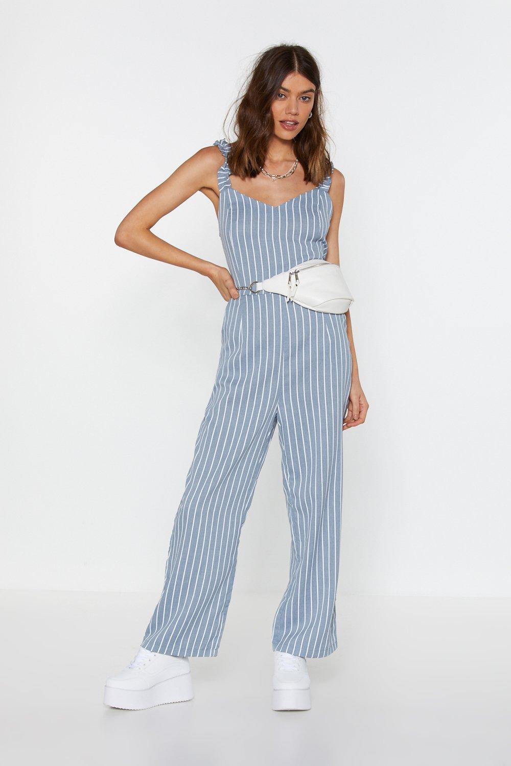 blue ruffle jumpsuit