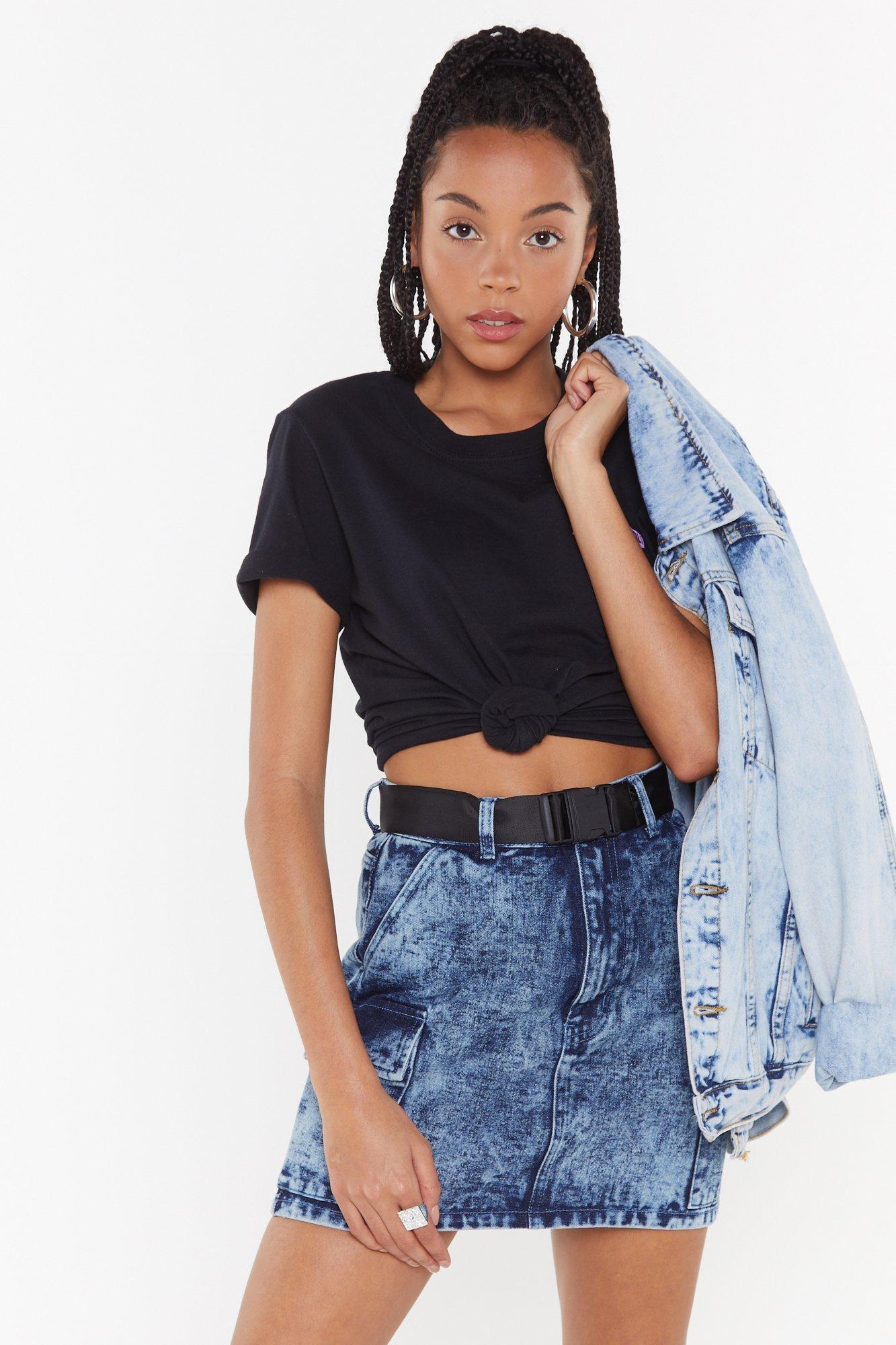 acid wash denim skirt