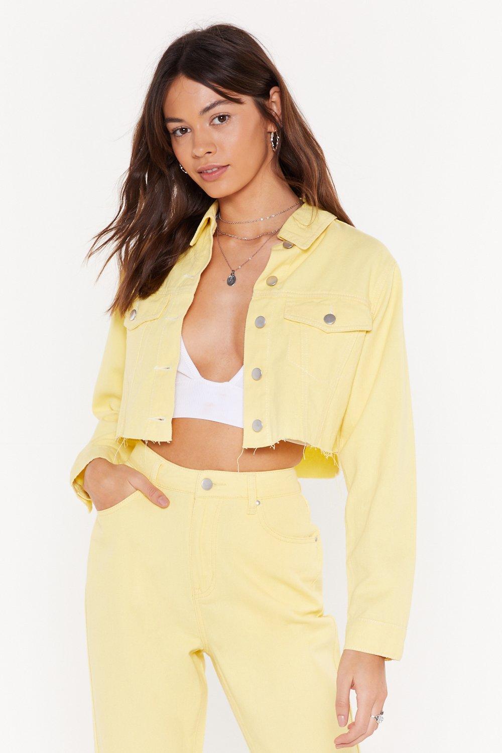 cropped yellow denim jacket