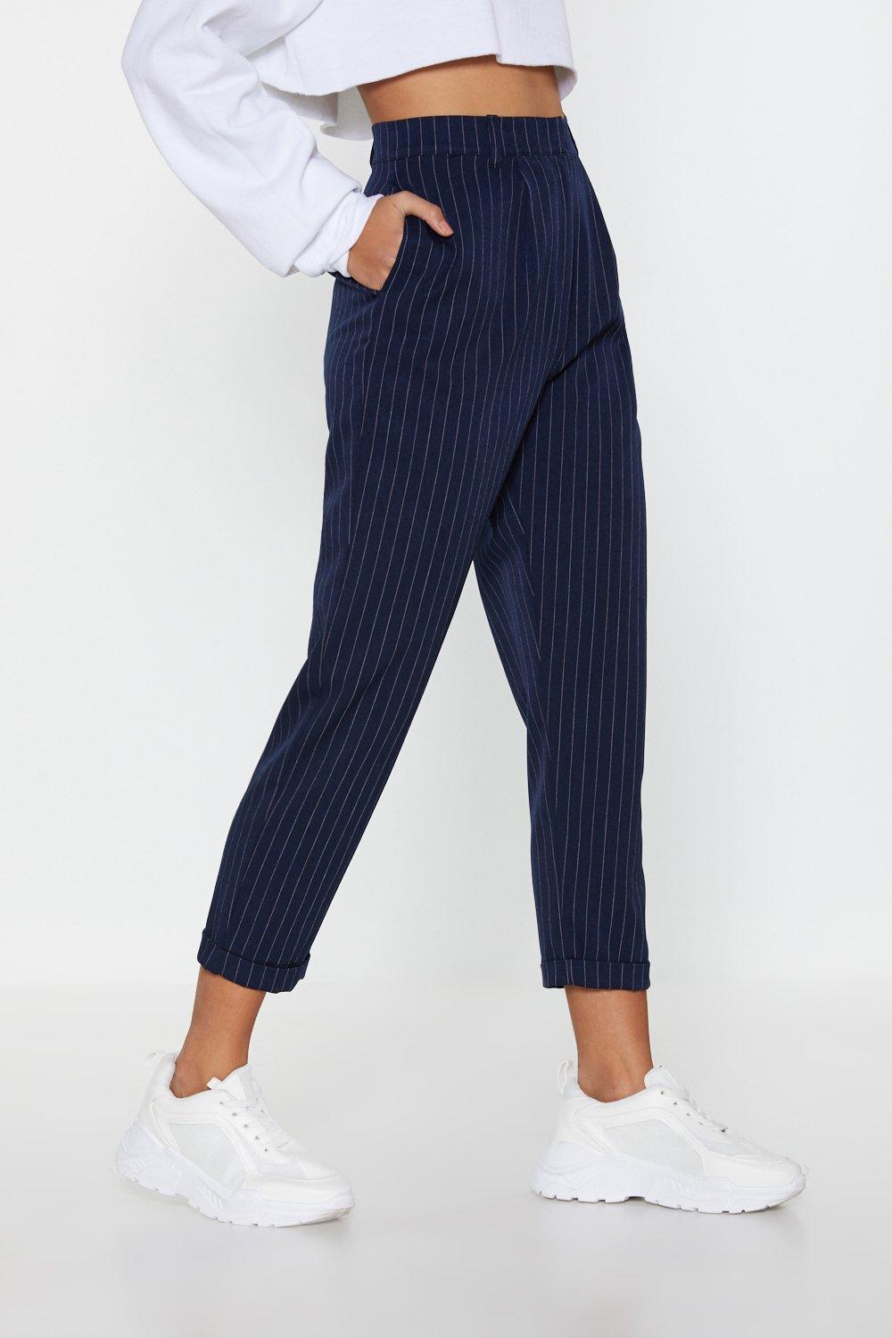 navy pinstripe pants womens