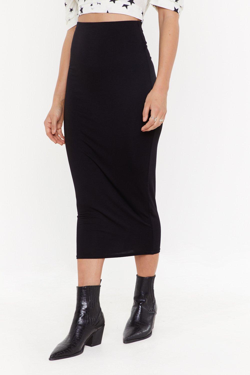 tight black midi skirt