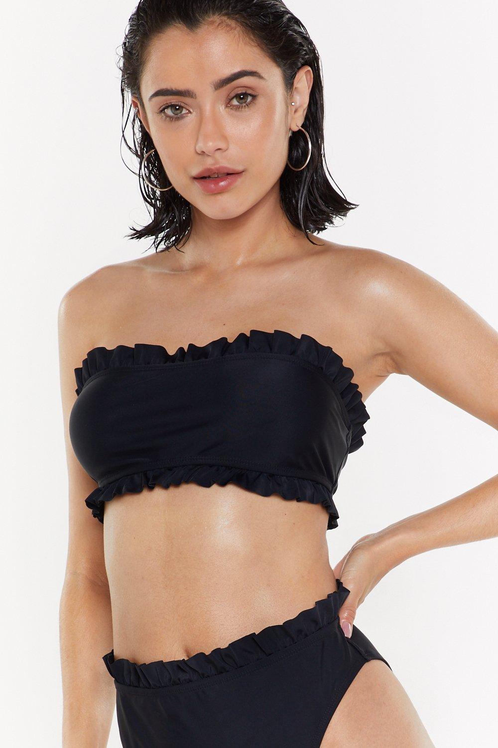 black strapless swim top