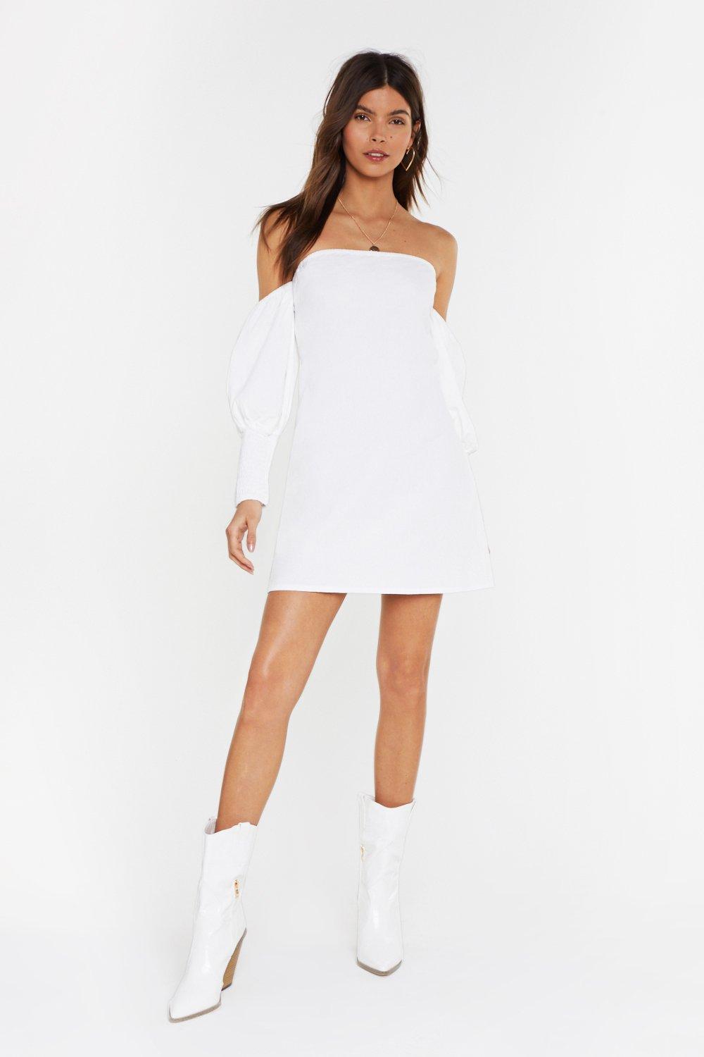 white off the shoulder mini dress