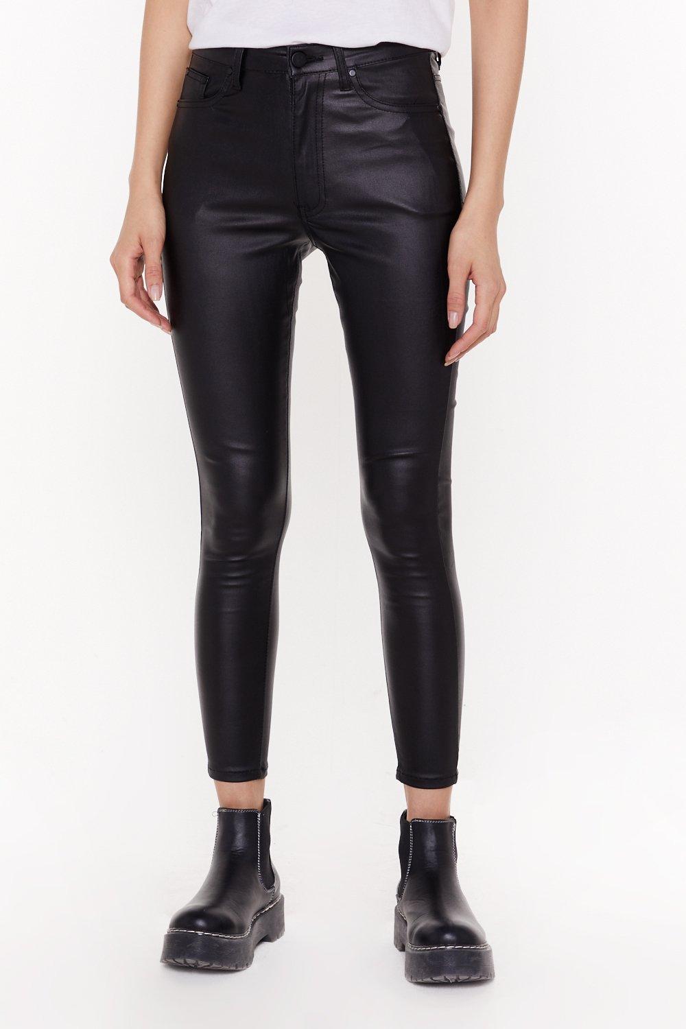 black wet look jeans