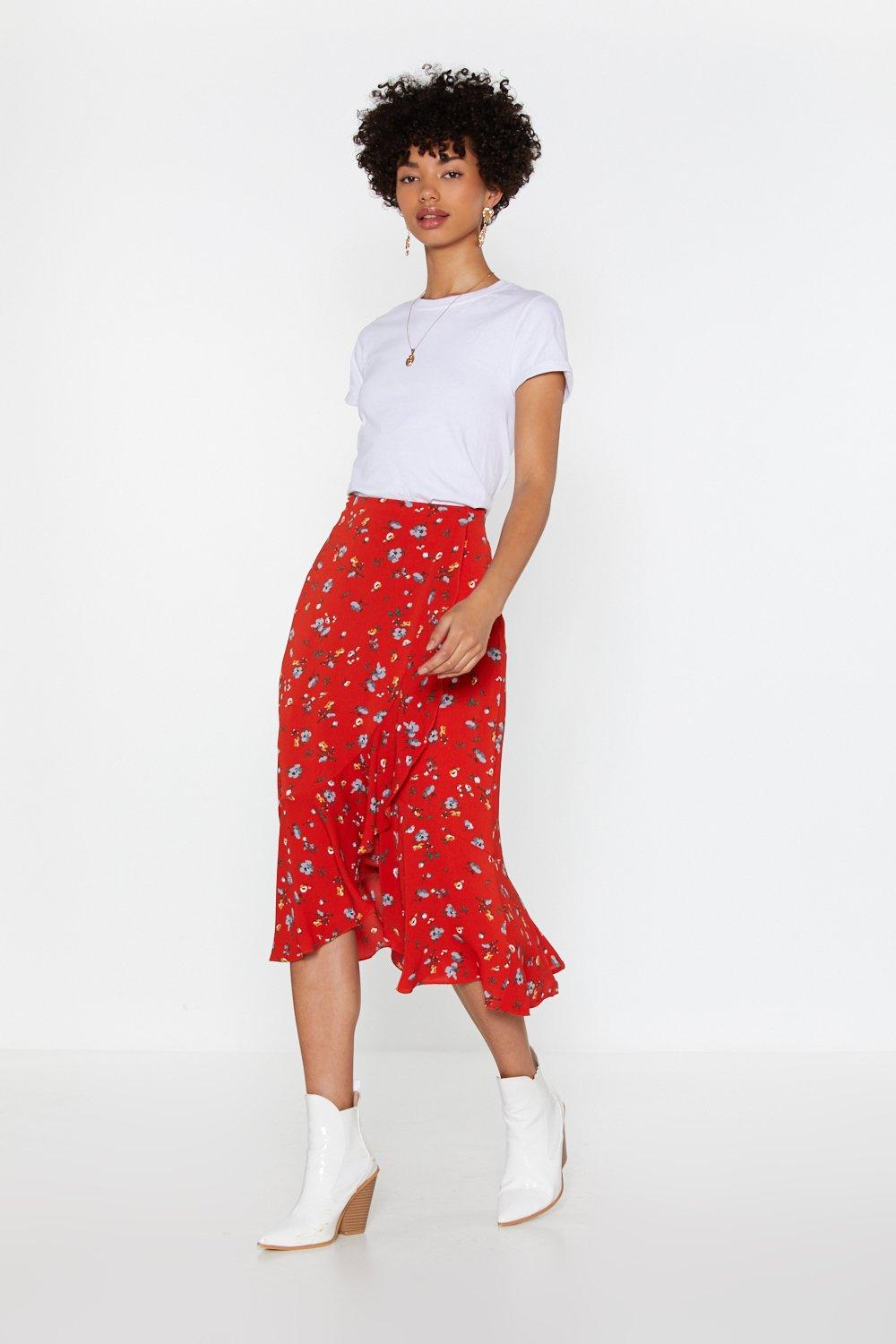 polka dot wrap midi skirt