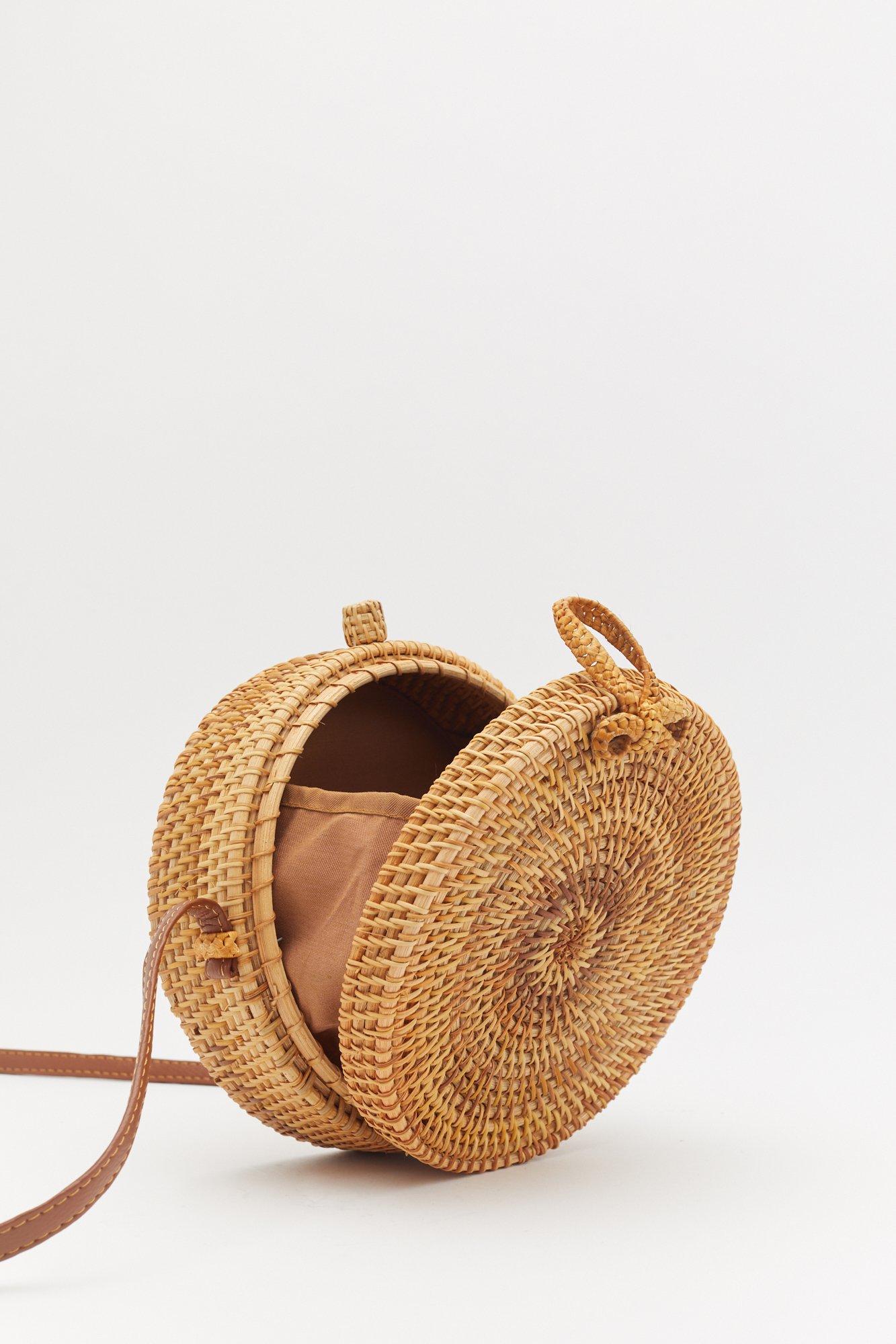 round rattan crossbody bag