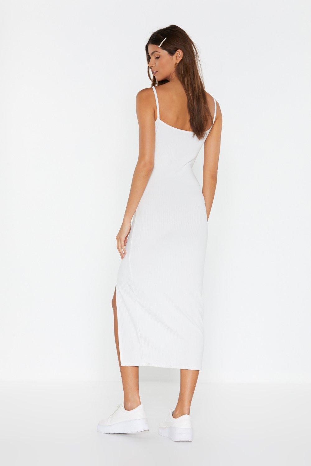 white midi dress with slit