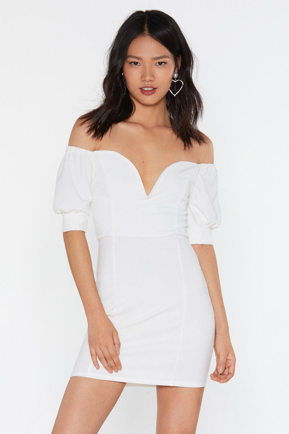 white off shoulder puff sleeve dress