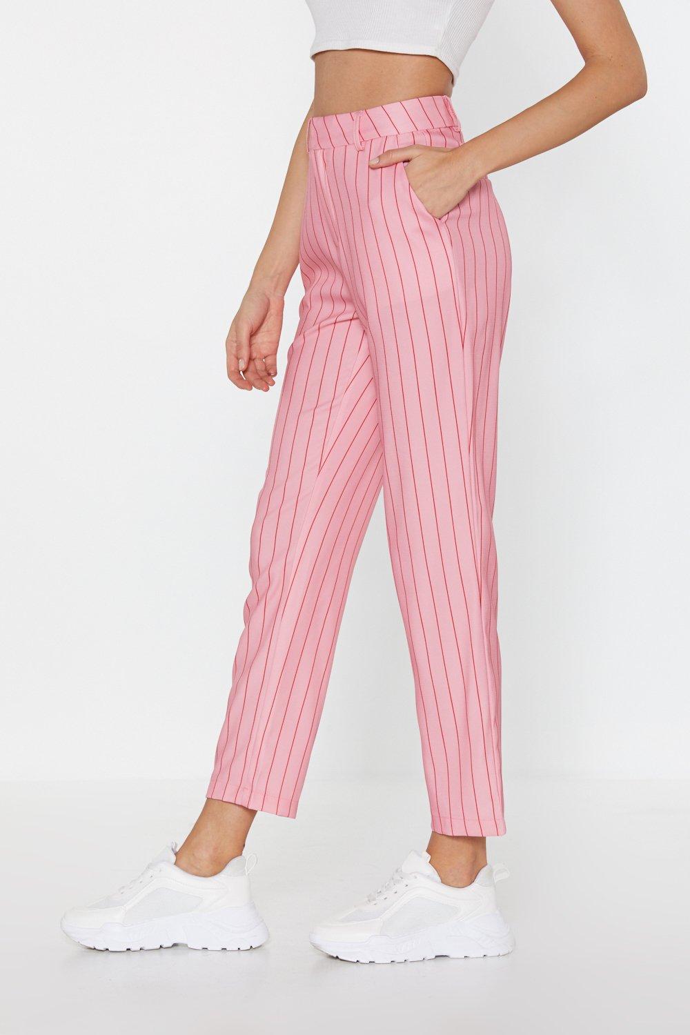 red pinstripe pants