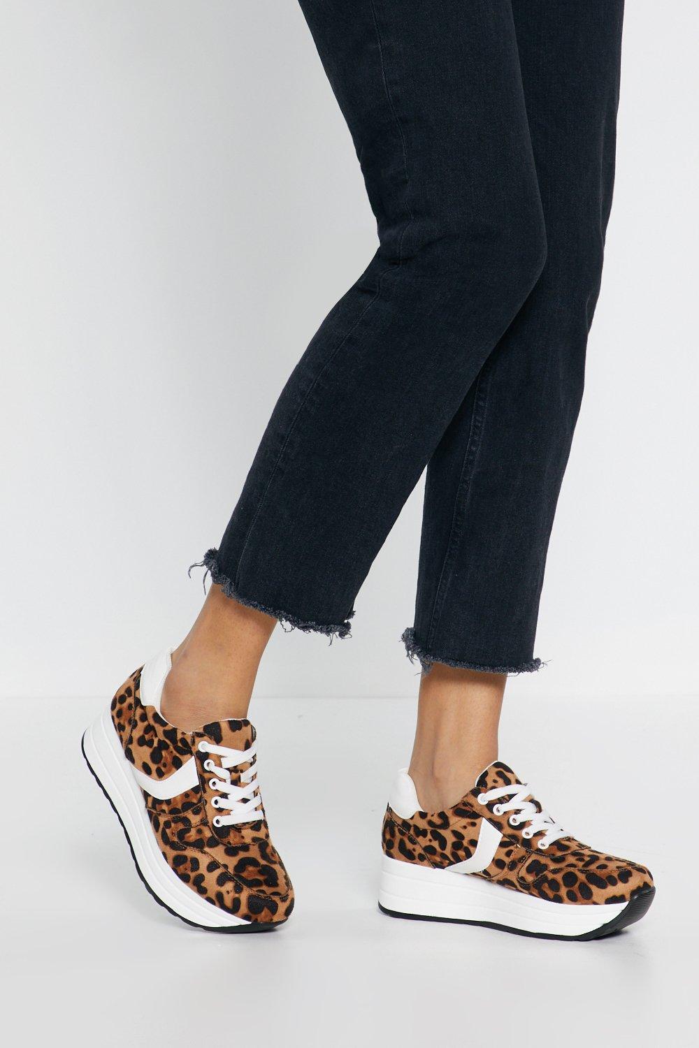 leopard print wedge trainers