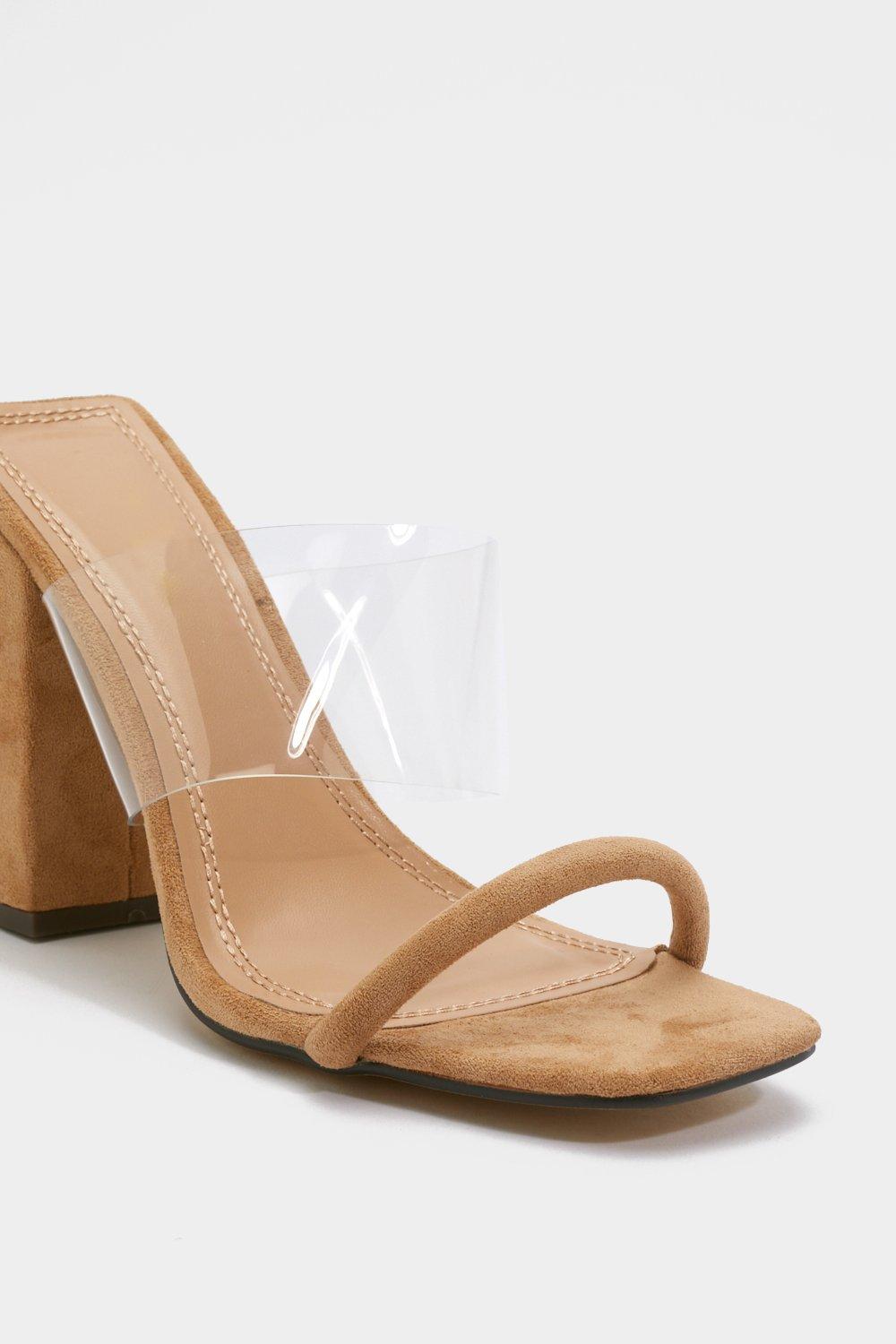clear strap mule heels