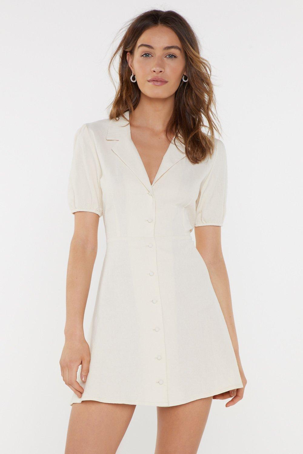 cream linen dress with buttons