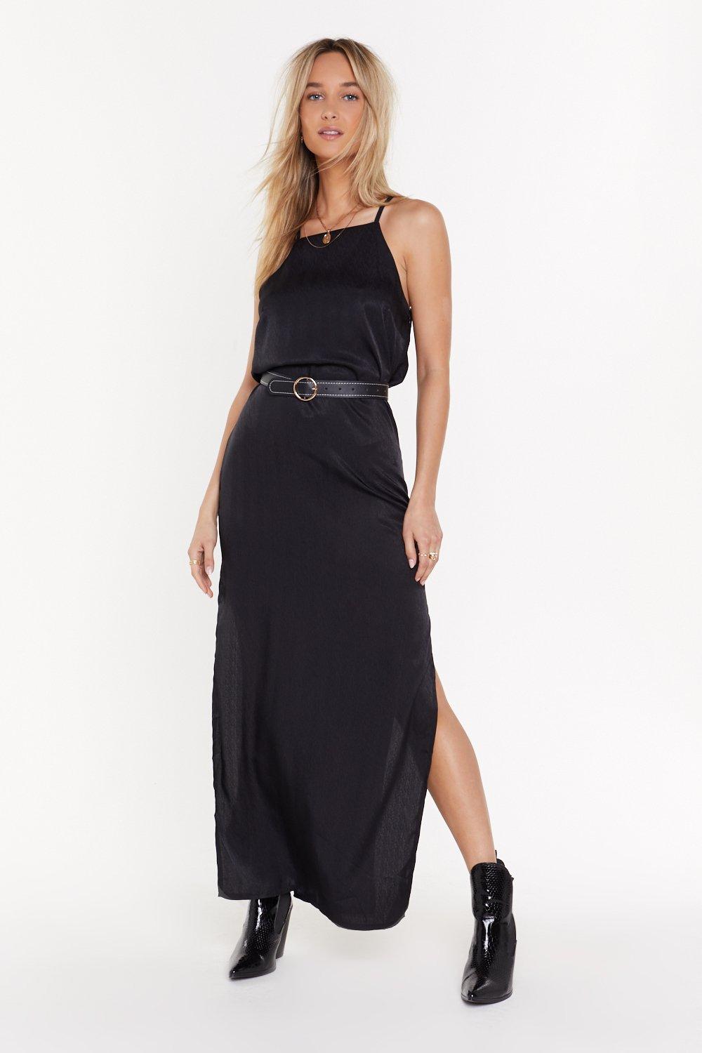 black open back maxi dress