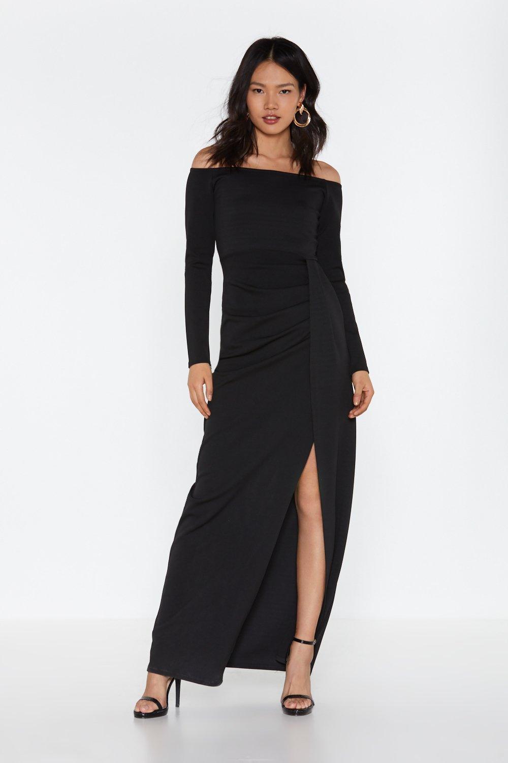 black long sleeve wrap maxi dress