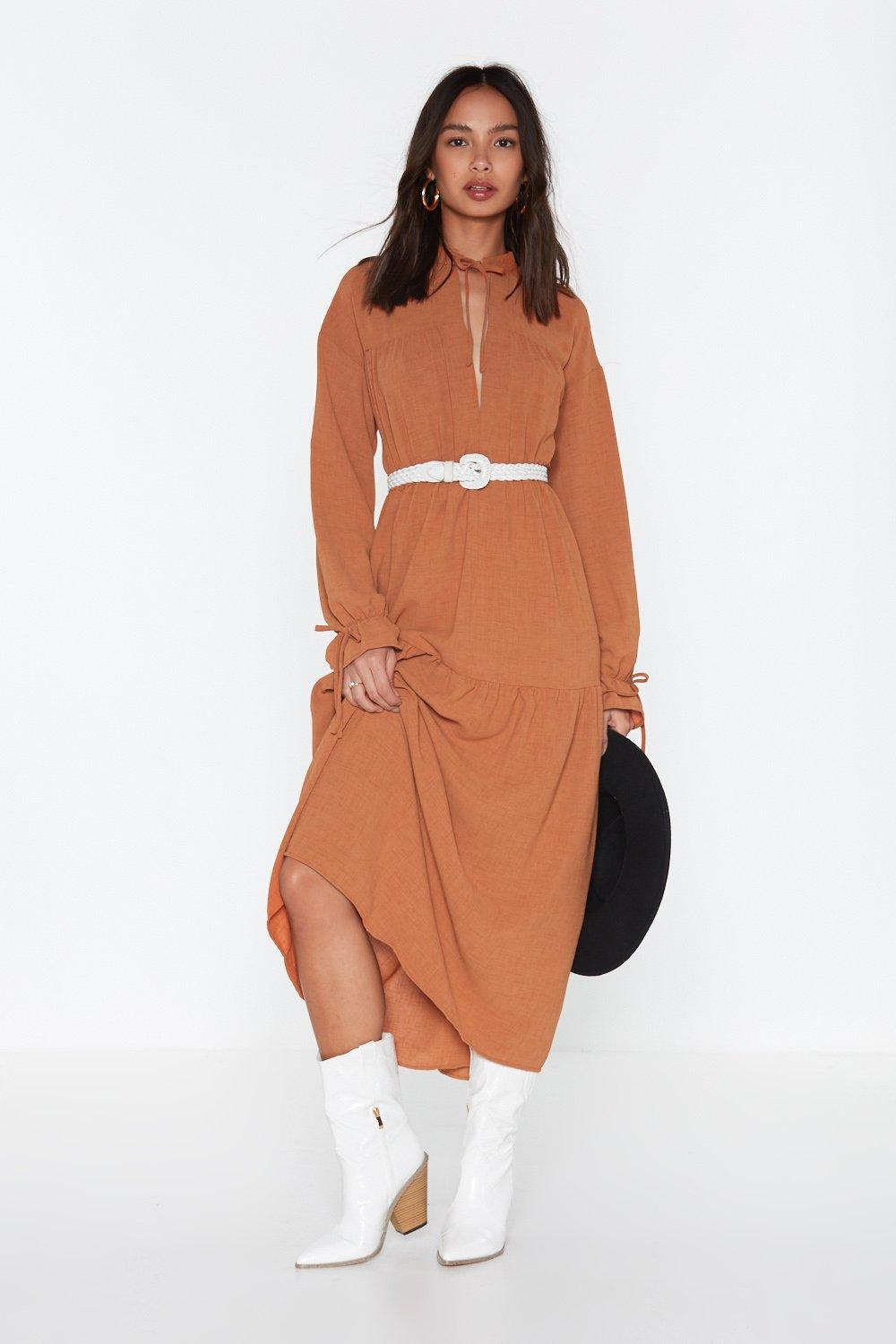 long sleeve tan dress