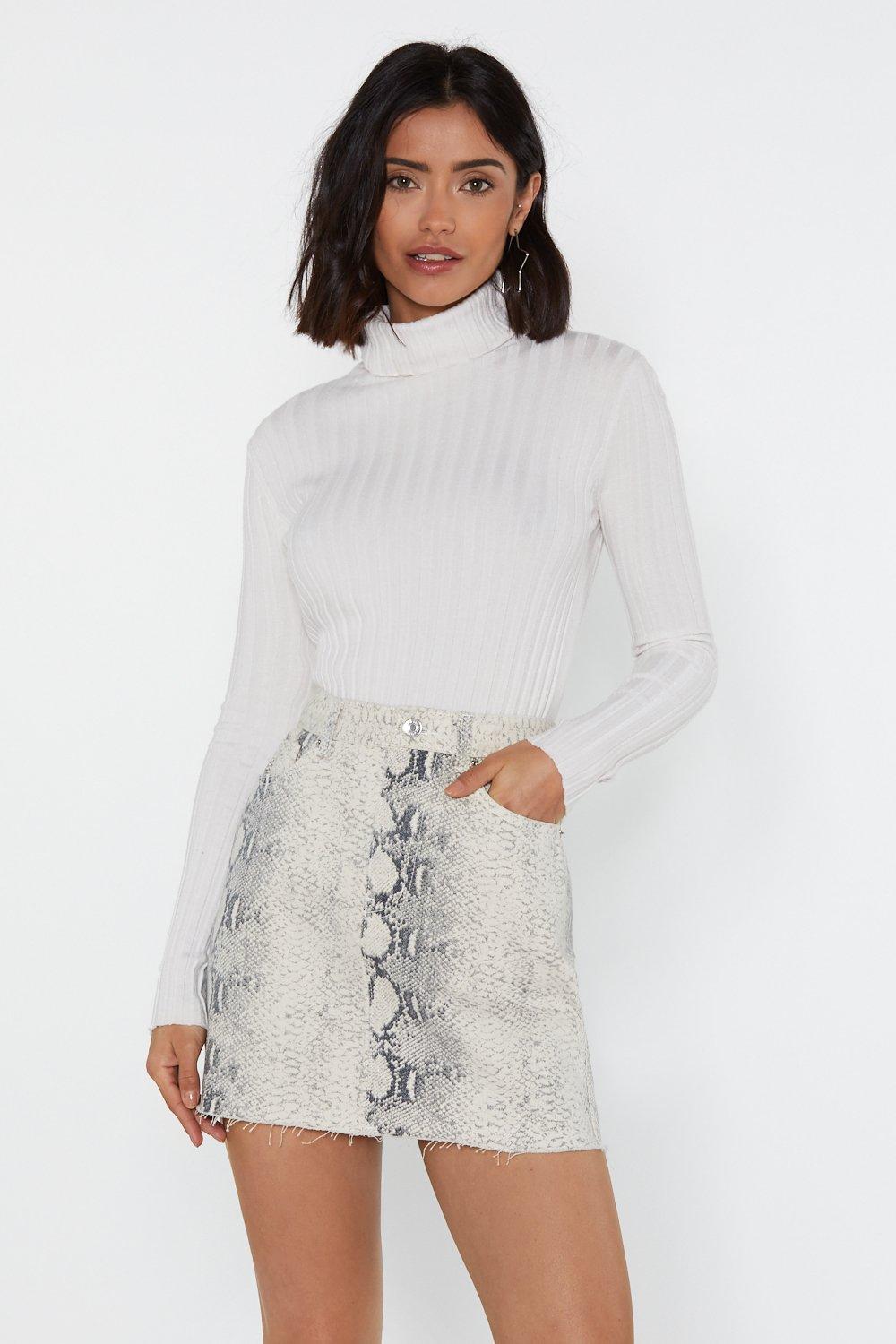 snake print denim skirt