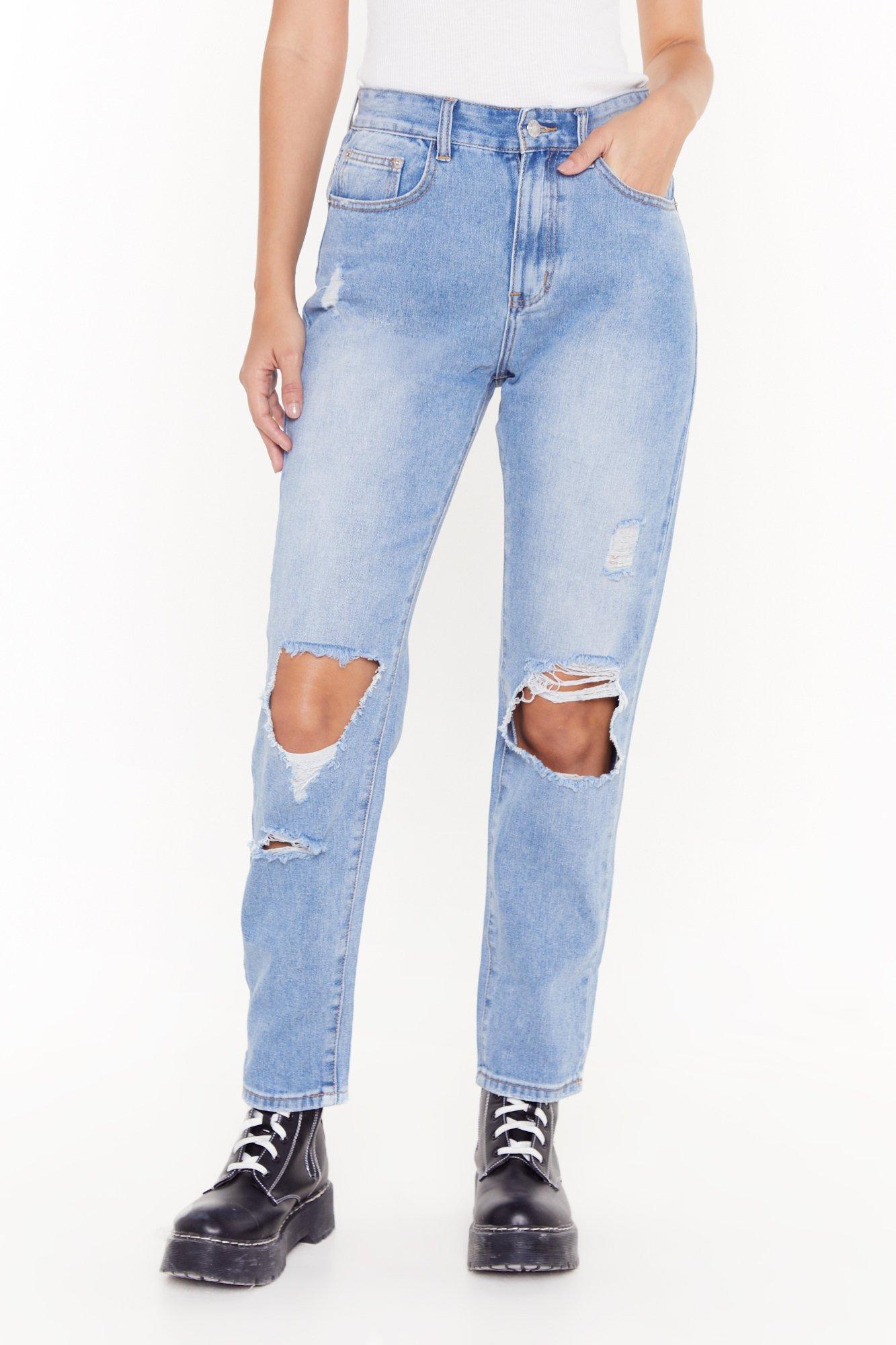 high waisted jeans blue ripped