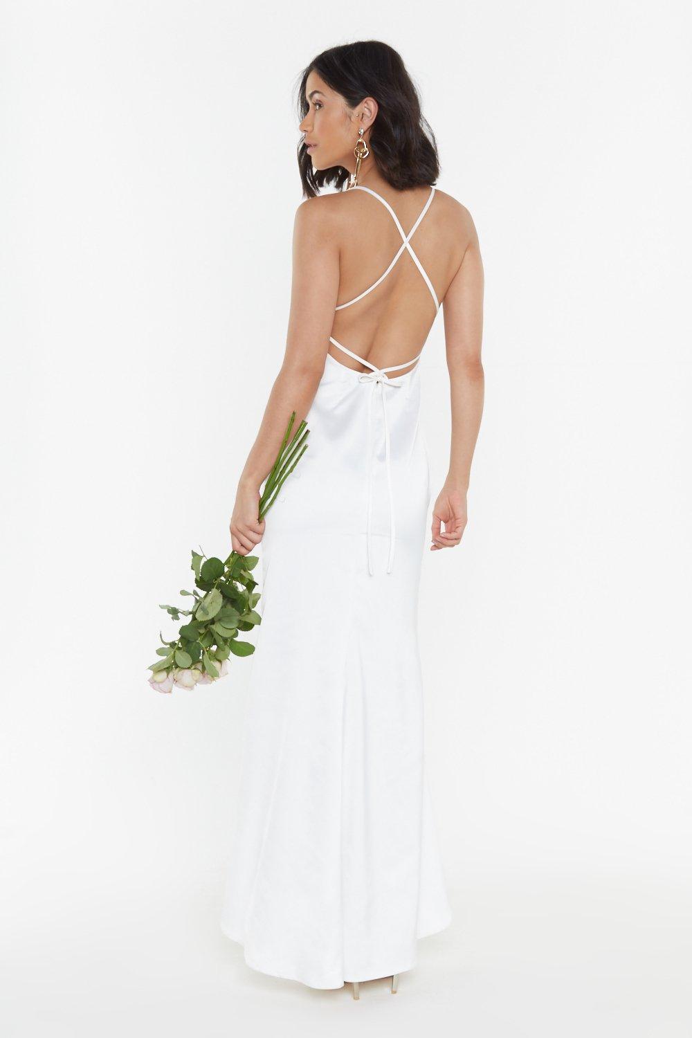 white maxi satin dress