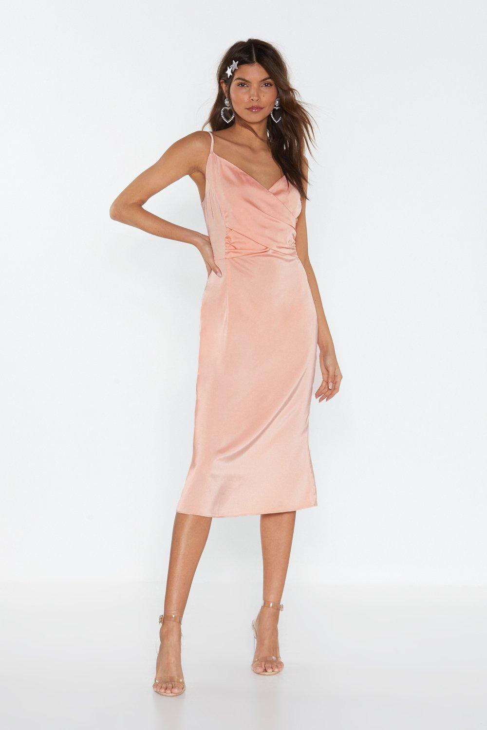 blush satin midi dress