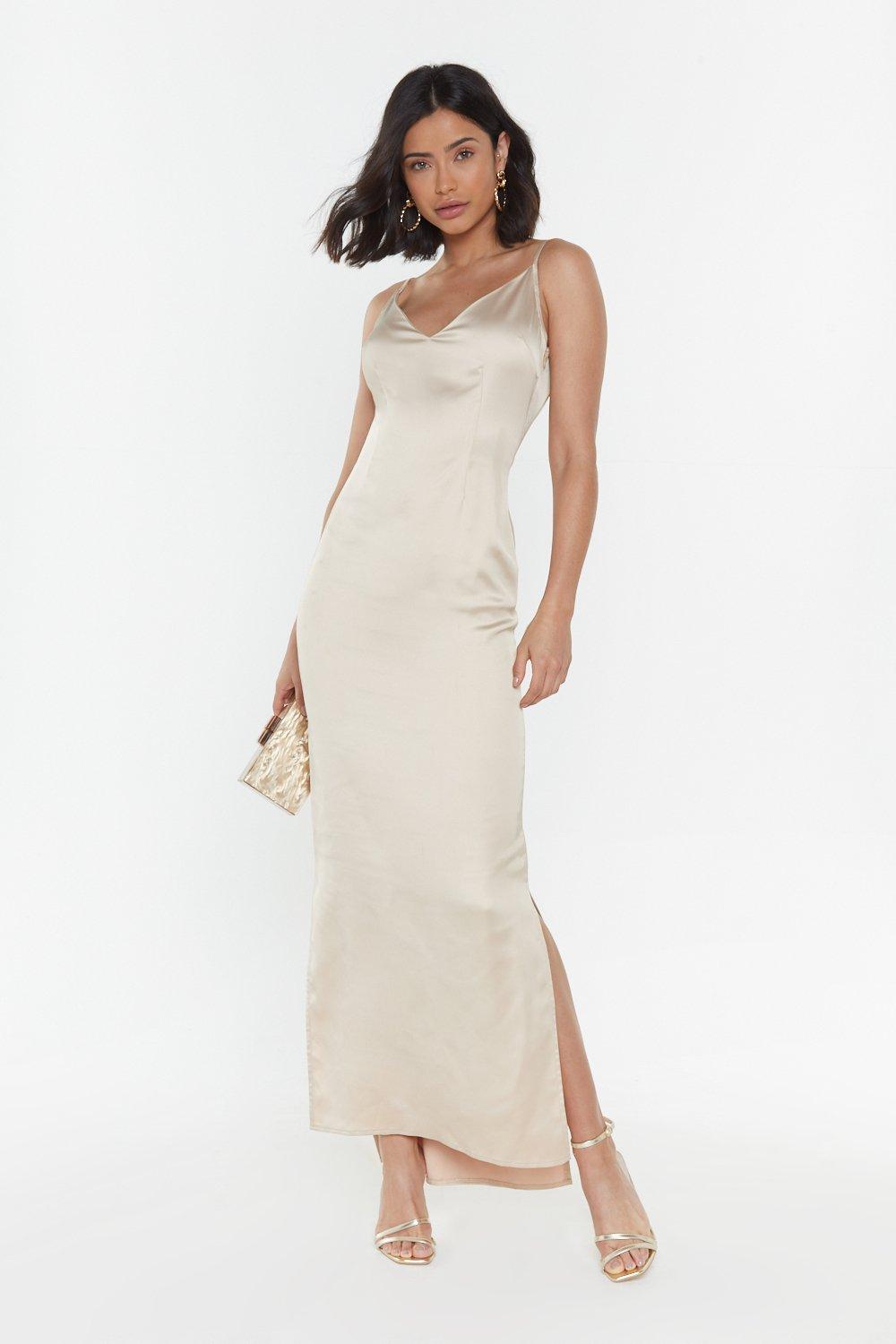 satin maxi dress champagne