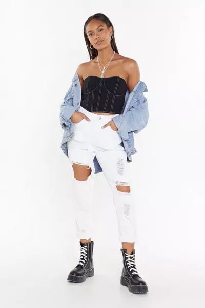 Distressed High Waisted Mom Jeans
