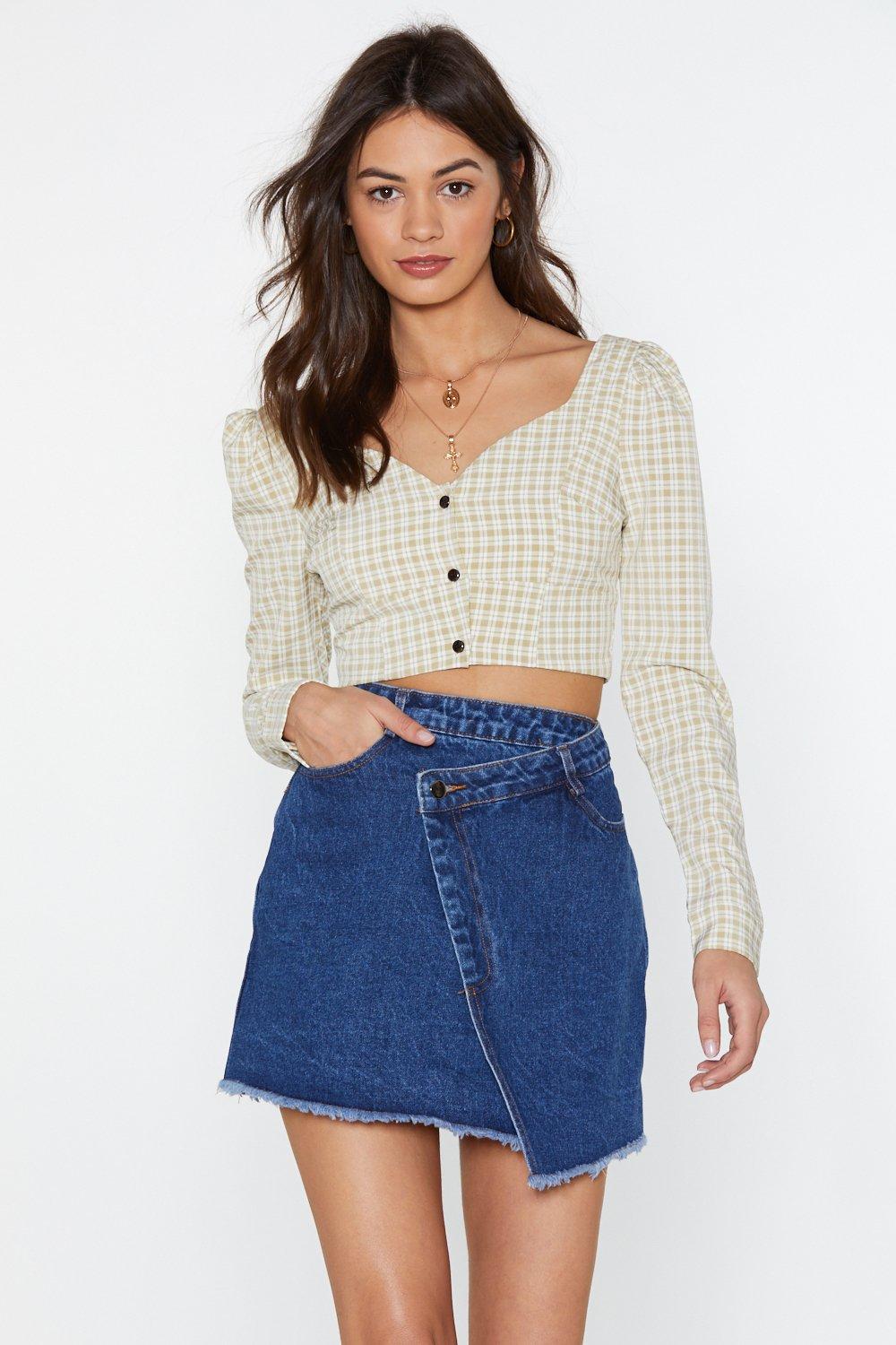 asymmetrical denim skirt