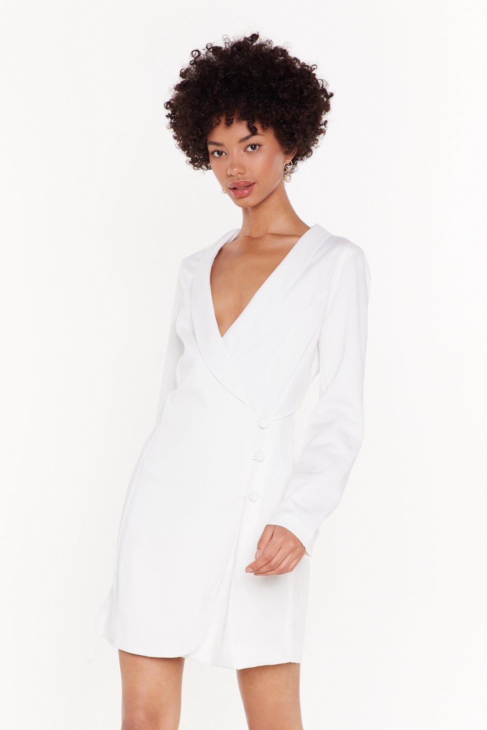 white plunge blazer dress