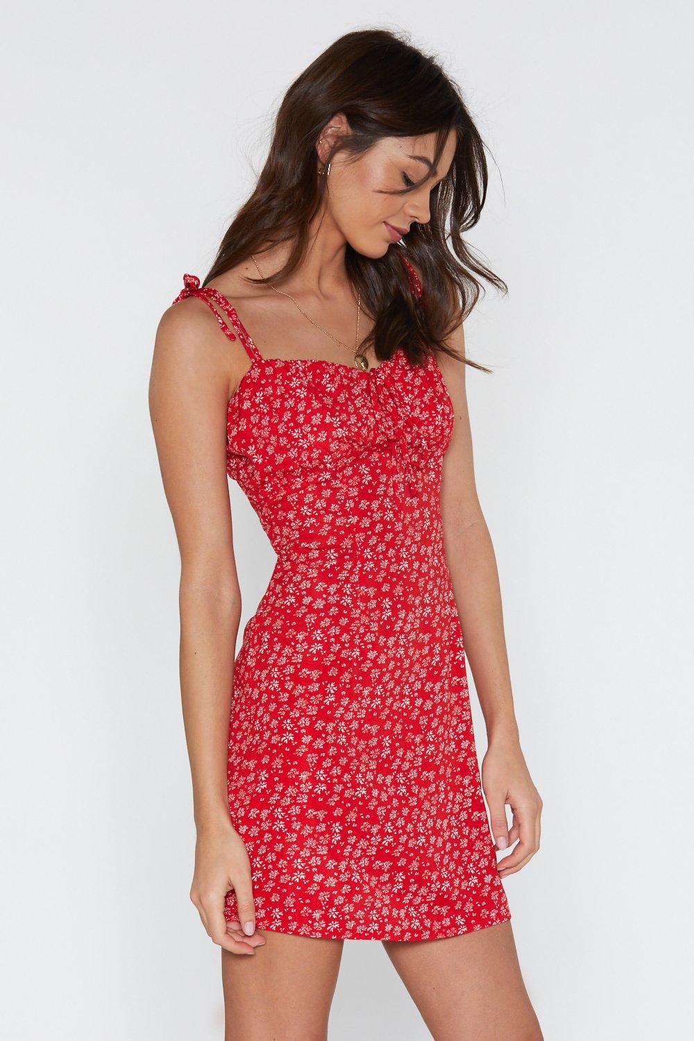 red flower mini dress