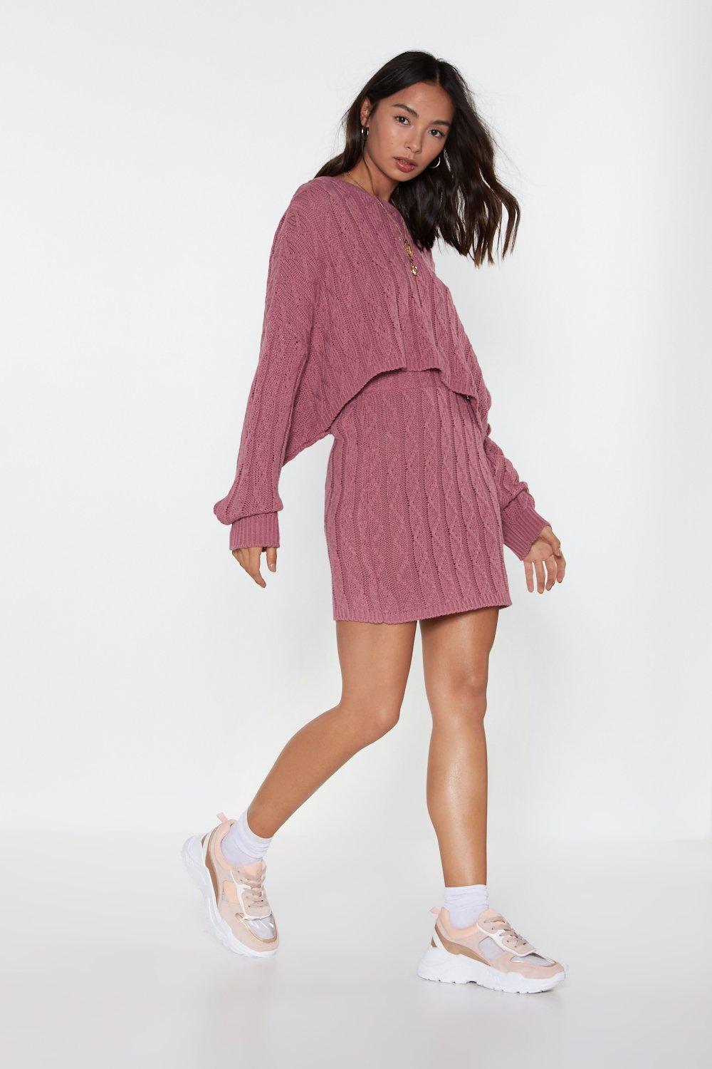 cable knit sweater and skirt set