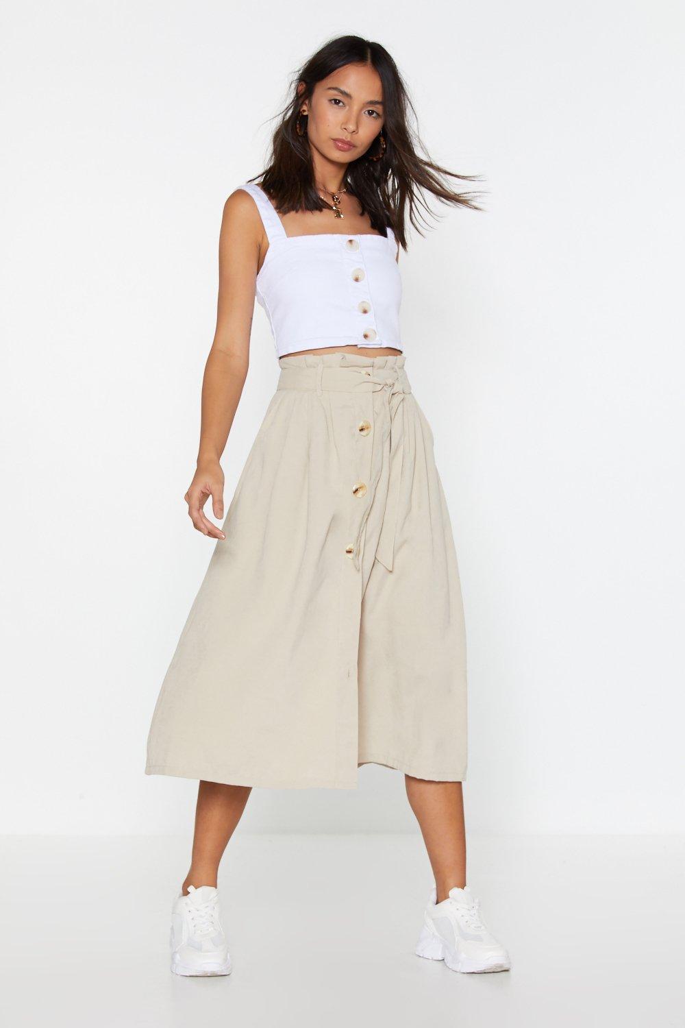 white button down midi skirt