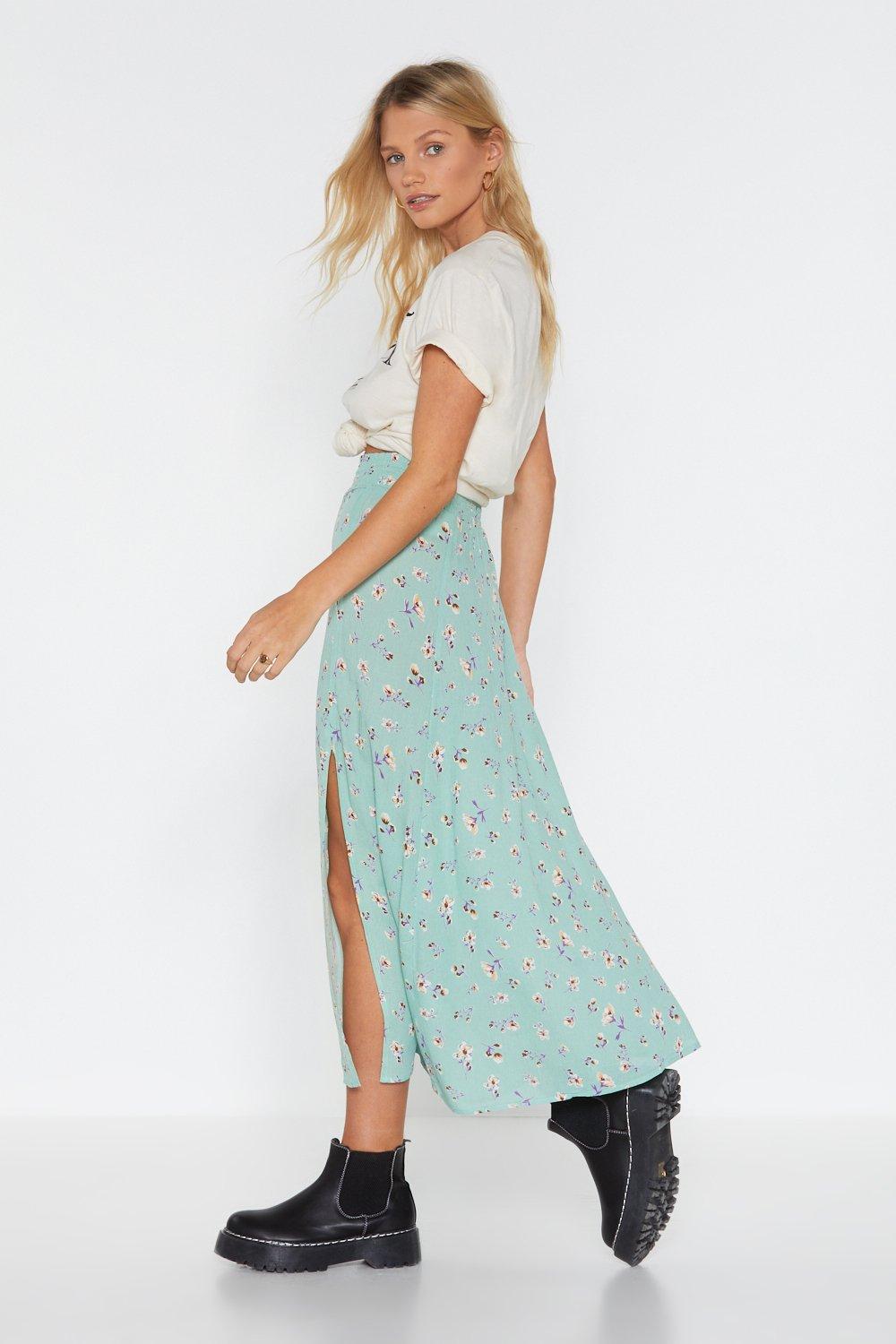 floral maxi skirt with slit