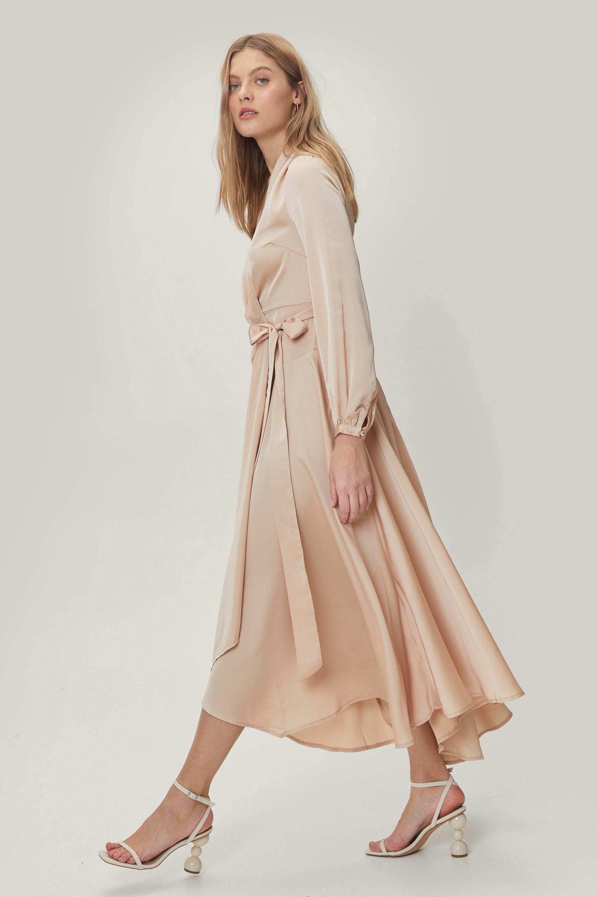 long sleeve satin dress maxi