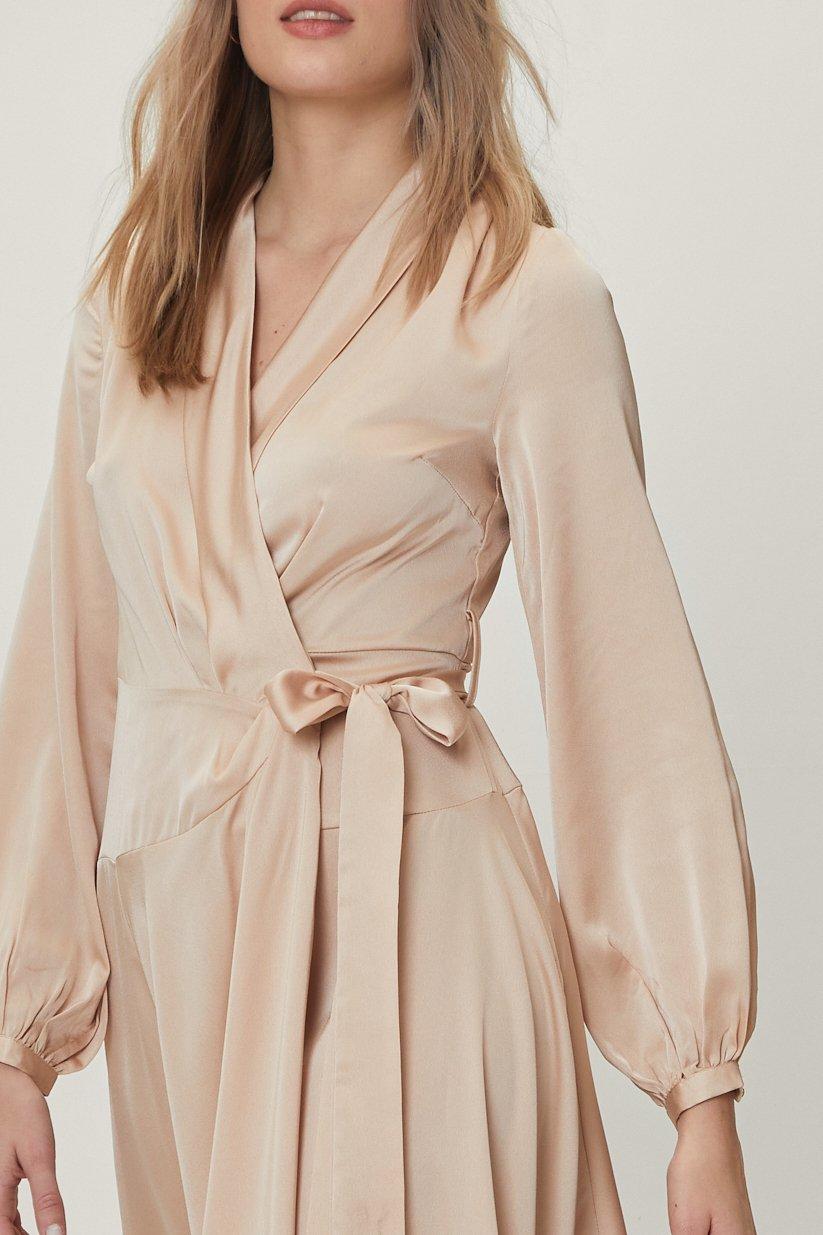 satin wrap detail dress