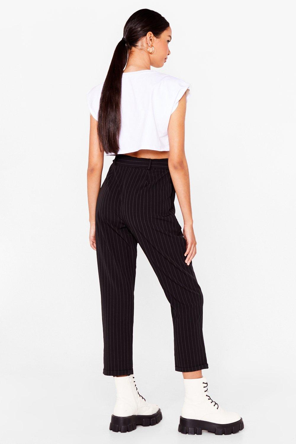 pinstripe tapered trousers