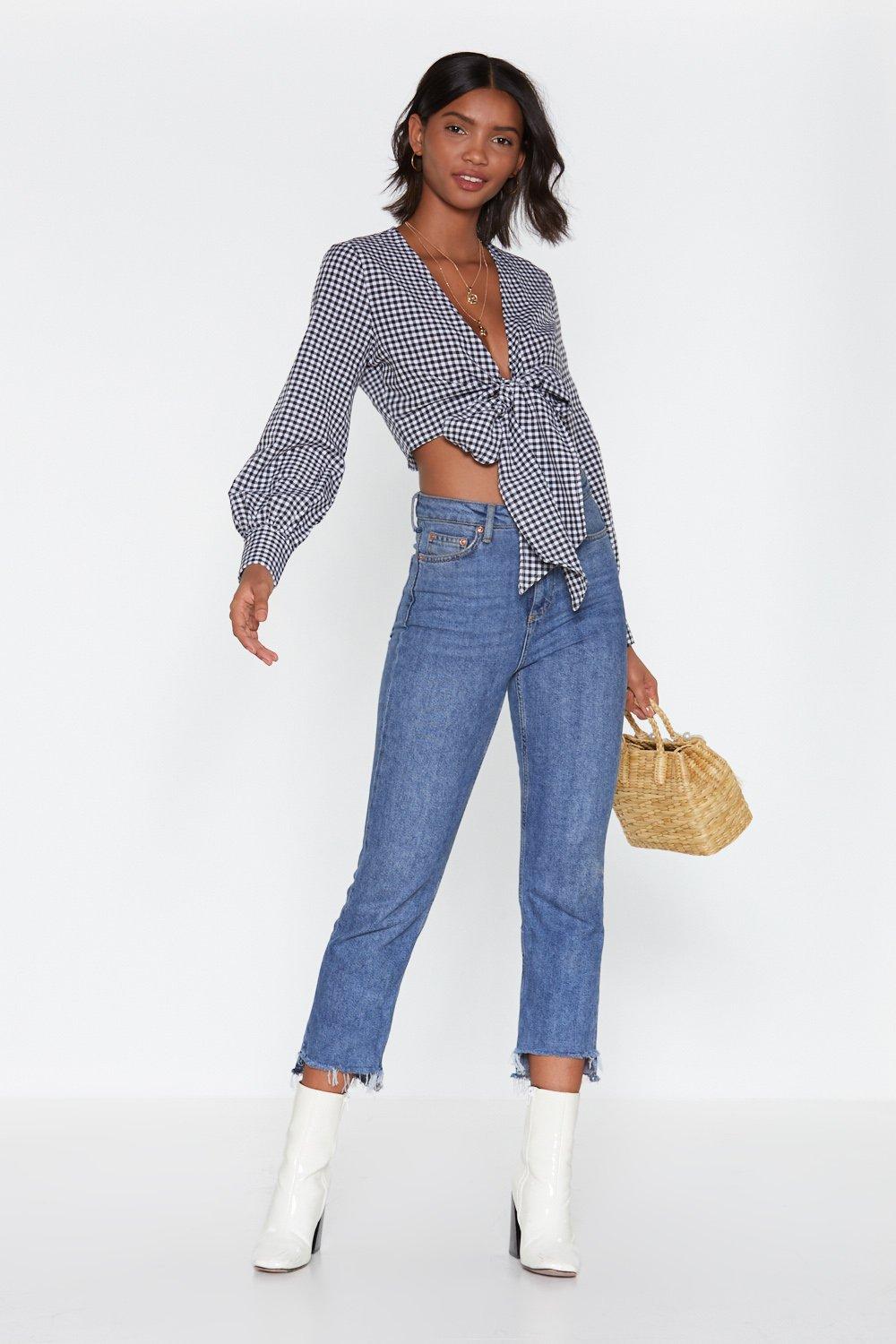 gingham tie front shirt