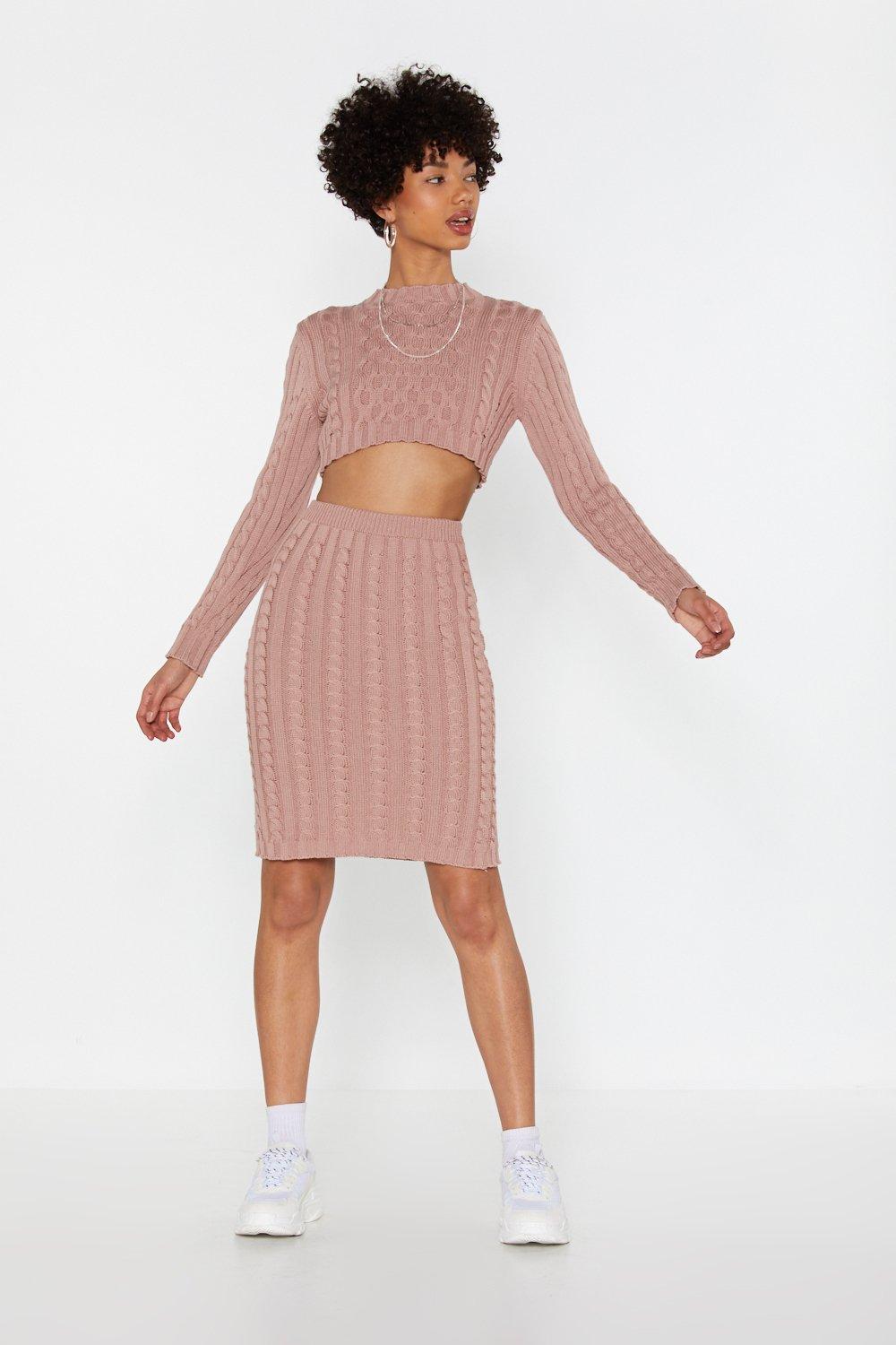 crop sweater and skirt set