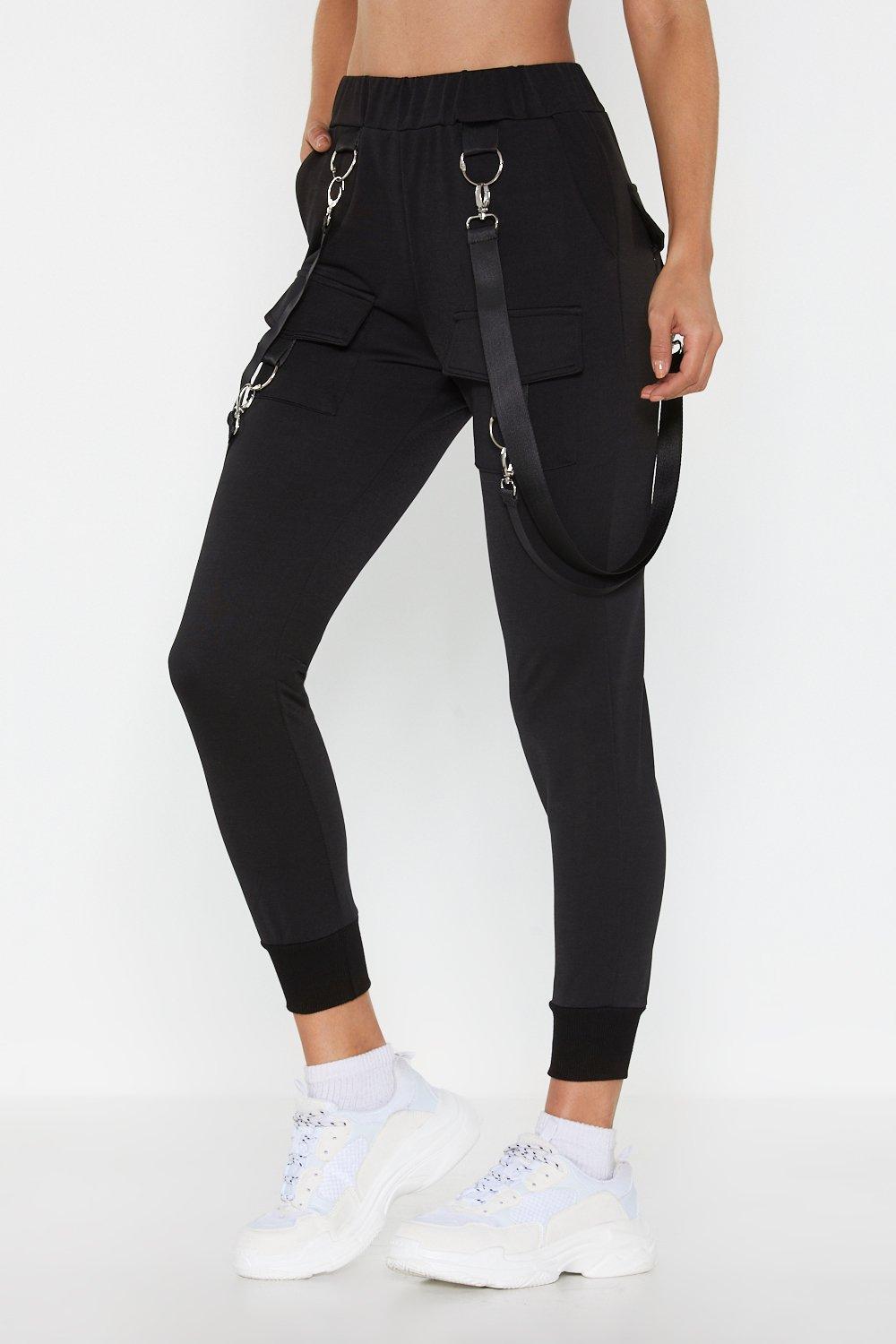 black cargo pants with straps