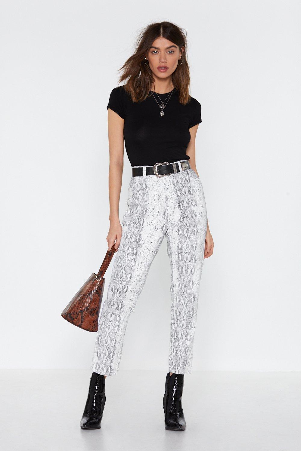 snake print mom jeans